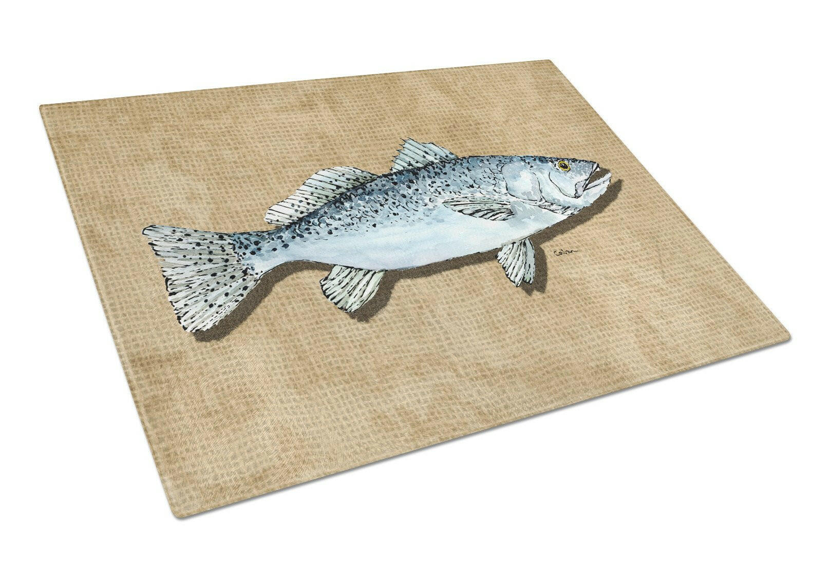 Speckled Trout Cutting Board Tempered Glass Kitchen Cutting Surface, Heat Resistant Chopping, Non-Slip Feet, Food Prep & Serving