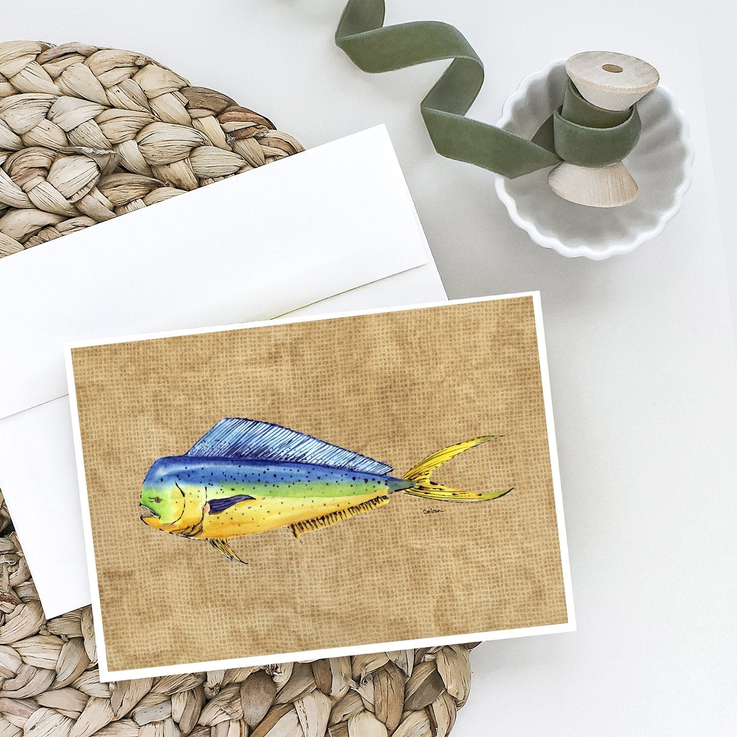 Dolphin Mahi Mahi Greeting Cards Pack of 8 Blank Cards with Envelopes Whimsical A7 Size 5x7