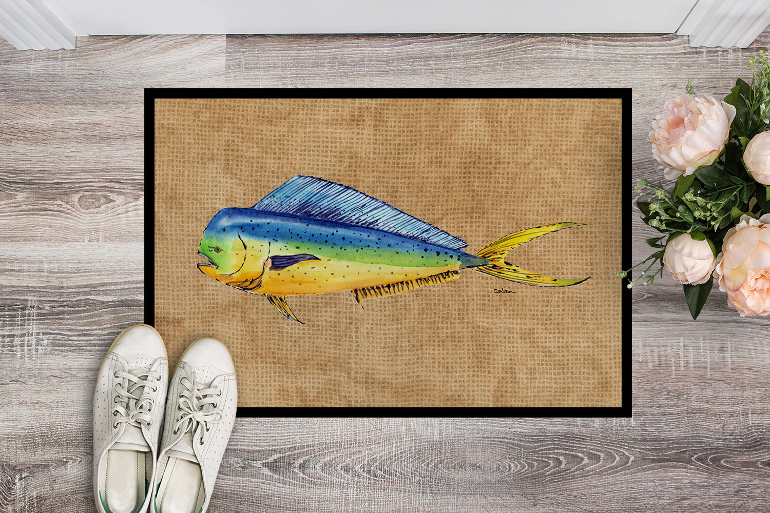 Dolphin Mahi Mahi Doormat Indoor Outdoor 24H X 36W Front Door Mat Rugs for Entryway, Non Slip Washable Low Pile,
