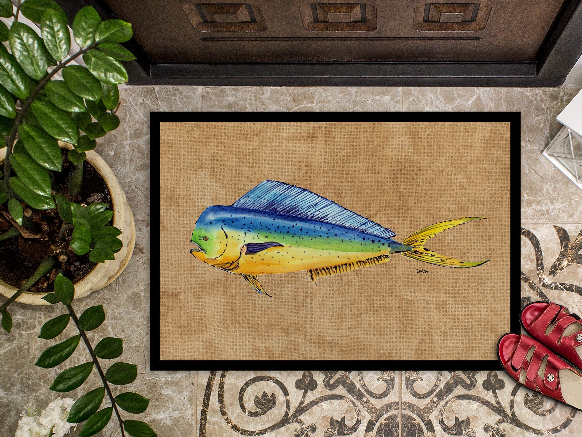 Dolphin Mahi Mahi Doormat Indoor Outdoor 24H X 36W Front Door Mat Rugs for Entryway, Non Slip Washable Low Pile,