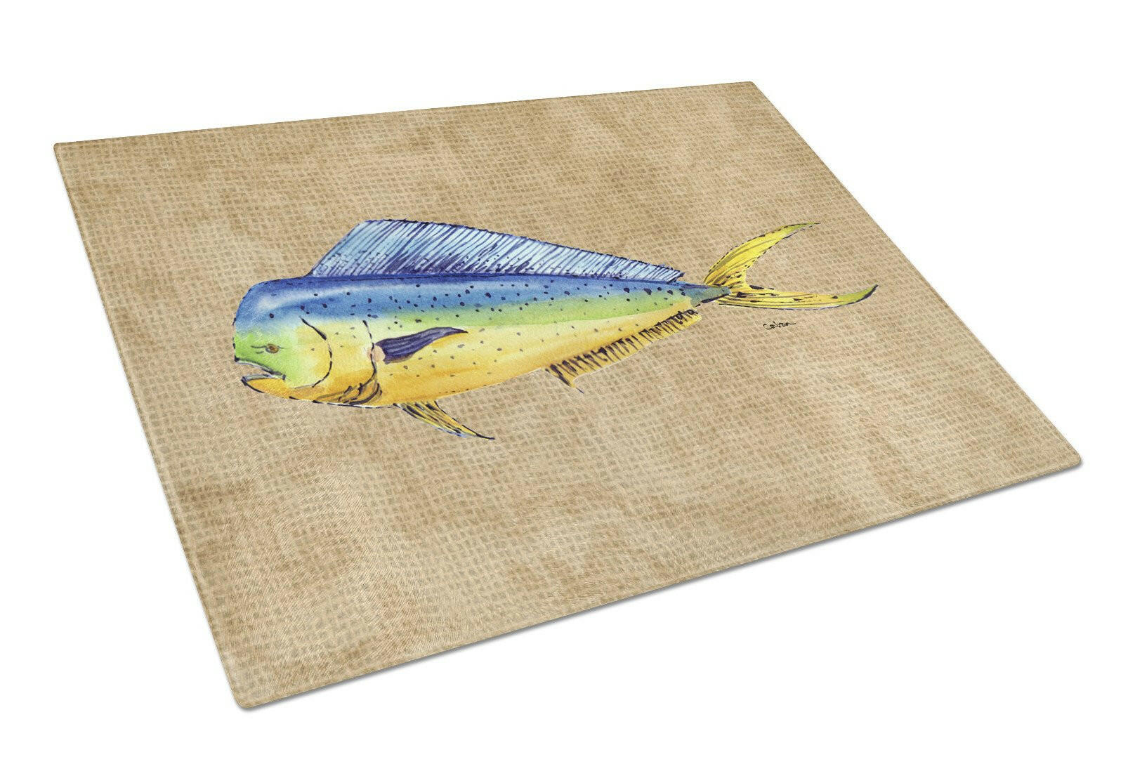 Dolphin Mahi Mahi Cutting Board Tempered Glass Kitchen Cutting Surface, Heat Resistant Chopping, Non-Slip Feet, Food Prep & Serving