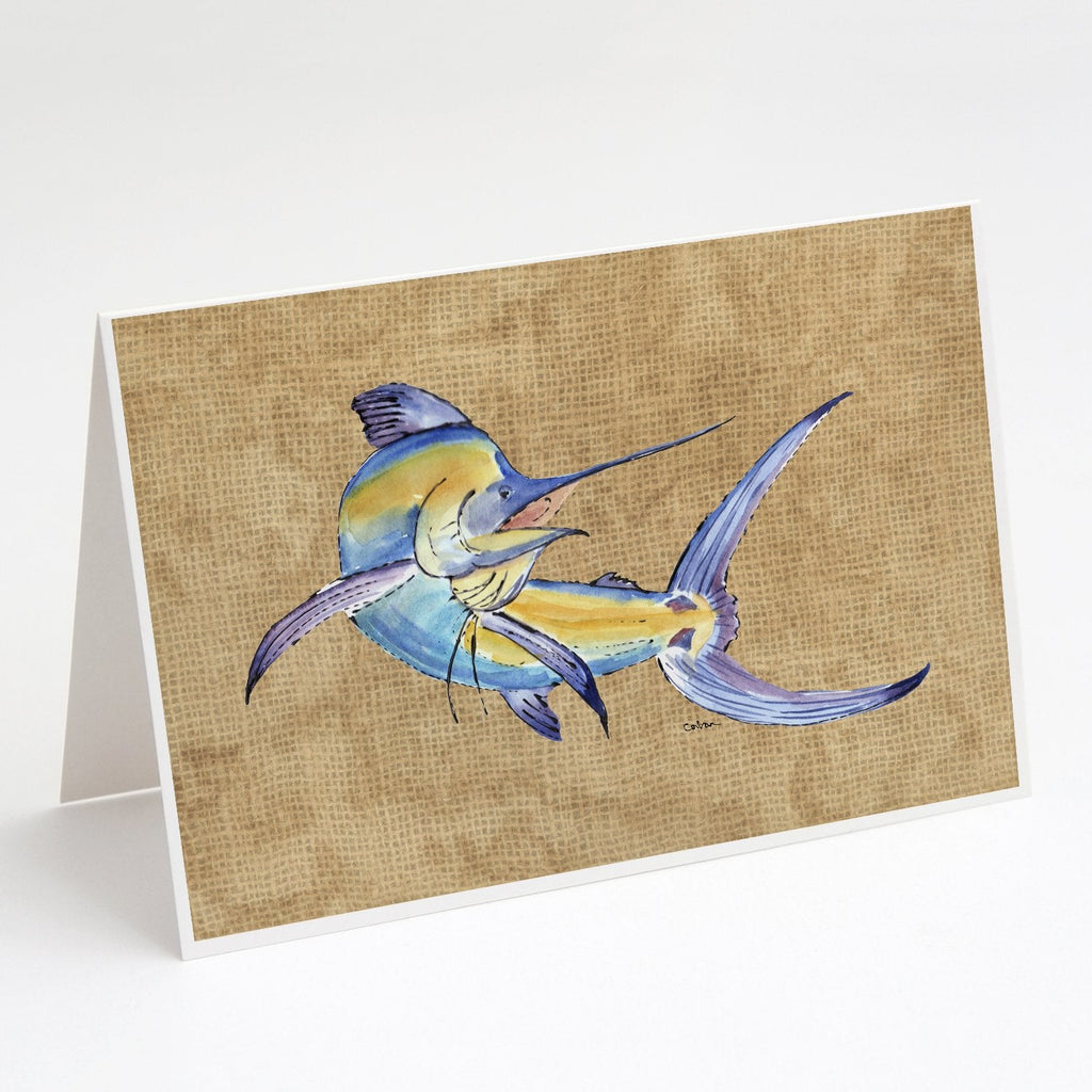 Blue Marlin Greeting Cards Pack of 8 Blank Cards with Envelopes Whimsical A7 Size 5x7