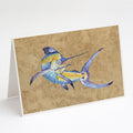 Blue Marlin Greeting Cards Pack of 8 Blank Cards with Envelopes Whimsical A7 Size 5x7