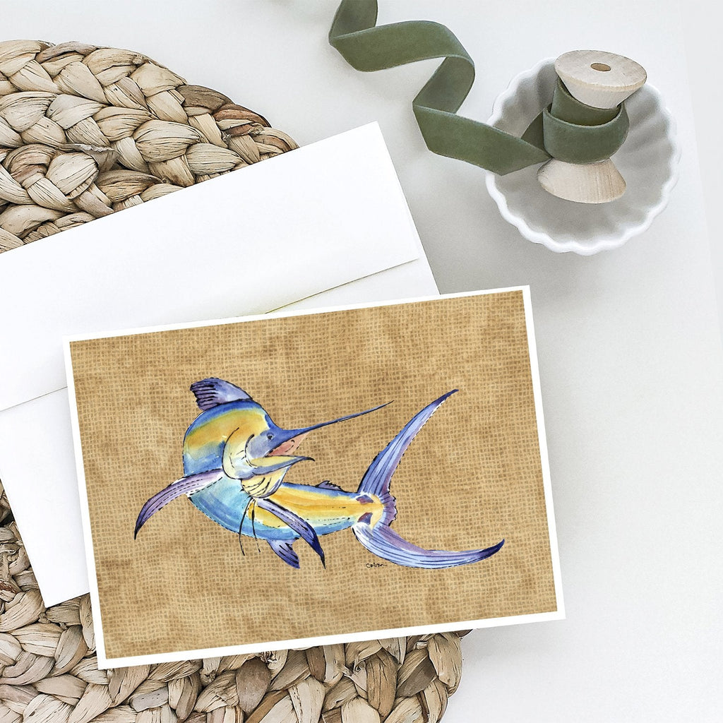 Blue Marlin Greeting Cards Pack of 8 Blank Cards with Envelopes Whimsical A7 Size 5x7