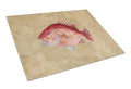 Strawberry Snapper Cutting Board Tempered Glass Kitchen Cutting Surface, Heat Resistant Chopping, Non-Slip Feet, Food Prep & Serving