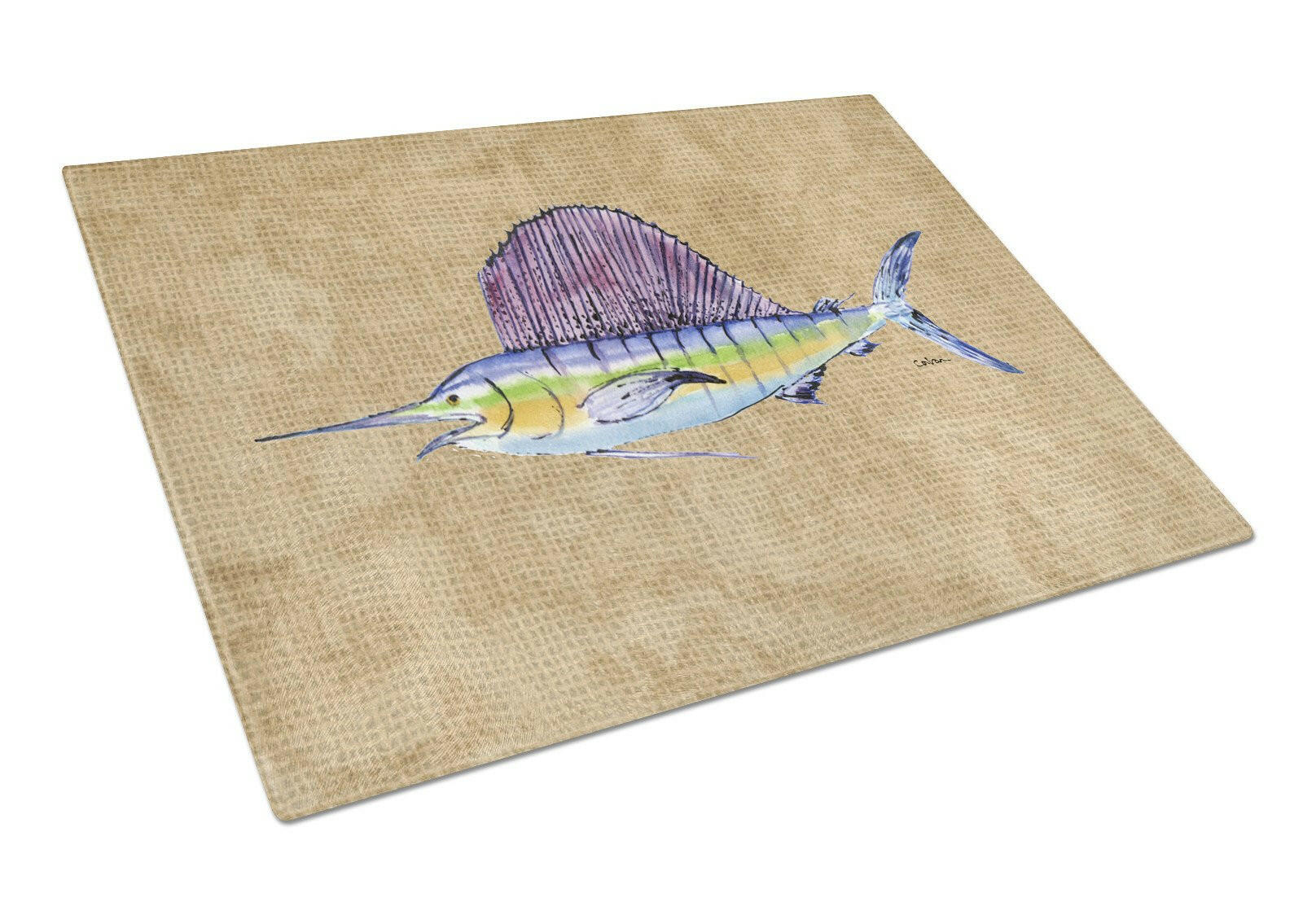 Swordfish Cutting Board Tempered Glass Kitchen Cutting Surface, Heat Resistant Chopping, Non-Slip Feet, Food Prep & Serving