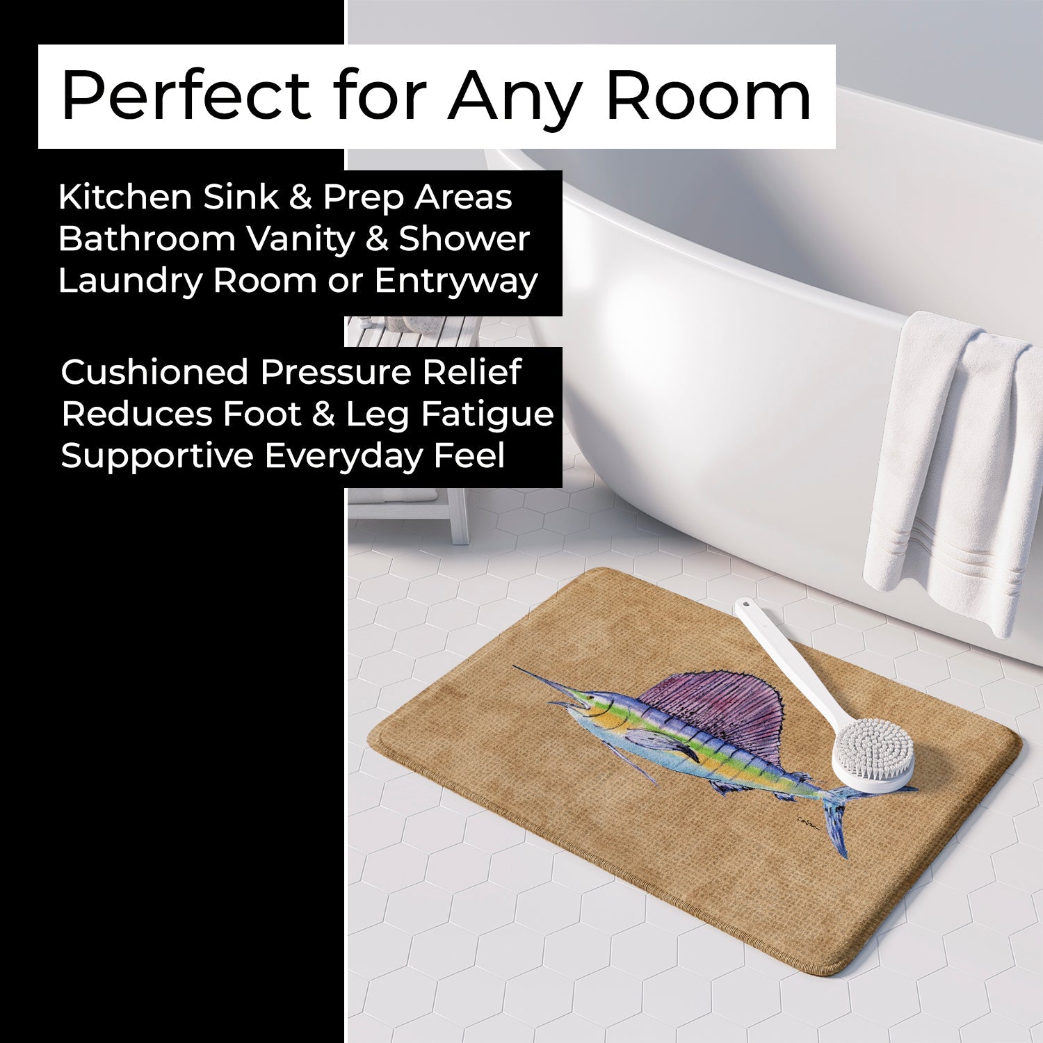 Swordfish Memory Foam Kitchen Mat Machine Washable Anti-Fatigue Cushion Comfort Bath or Kitchen Rug