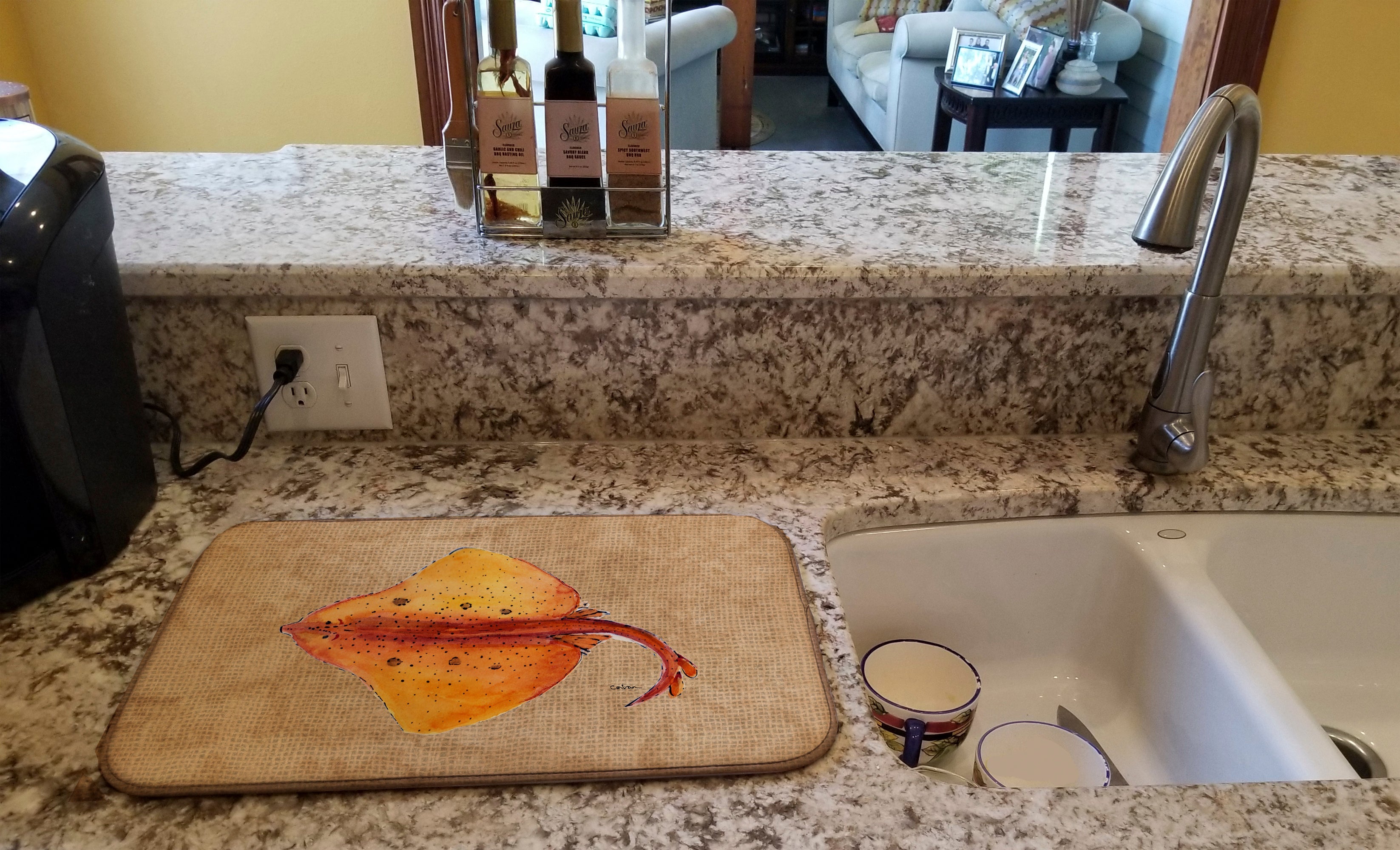 Blonde Ray Stingray Dish Drying Mat Absorbent Dish Drying Mat Pad for Kitchen Counter Dish Drainer Mat for Countertop, 14 x 21", Multicolor