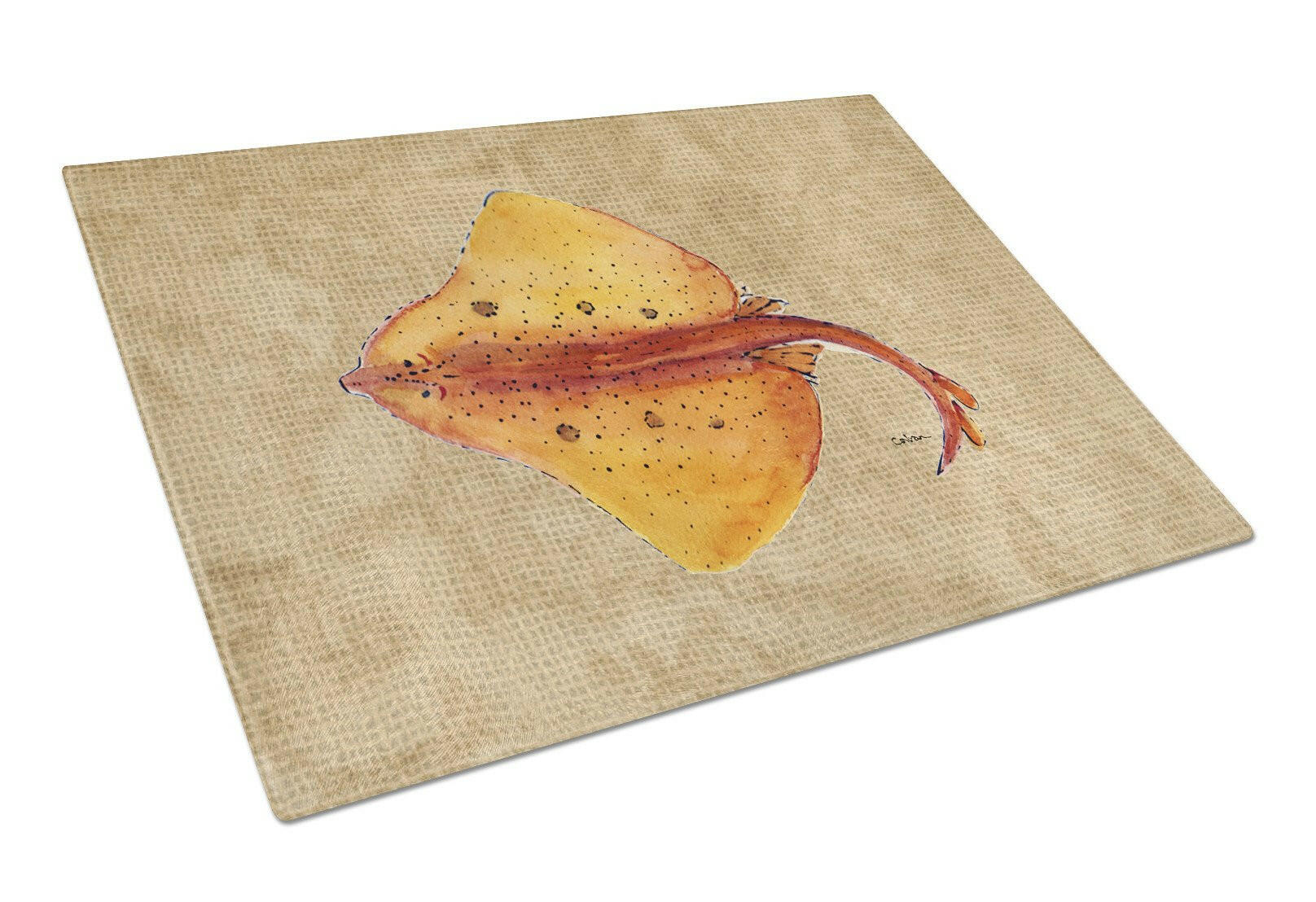 Blonde Ray Stingray Cutting Board Tempered Glass Kitchen Cutting Surface, Heat Resistant Chopping, Non-Slip Feet, Food Prep & Serving