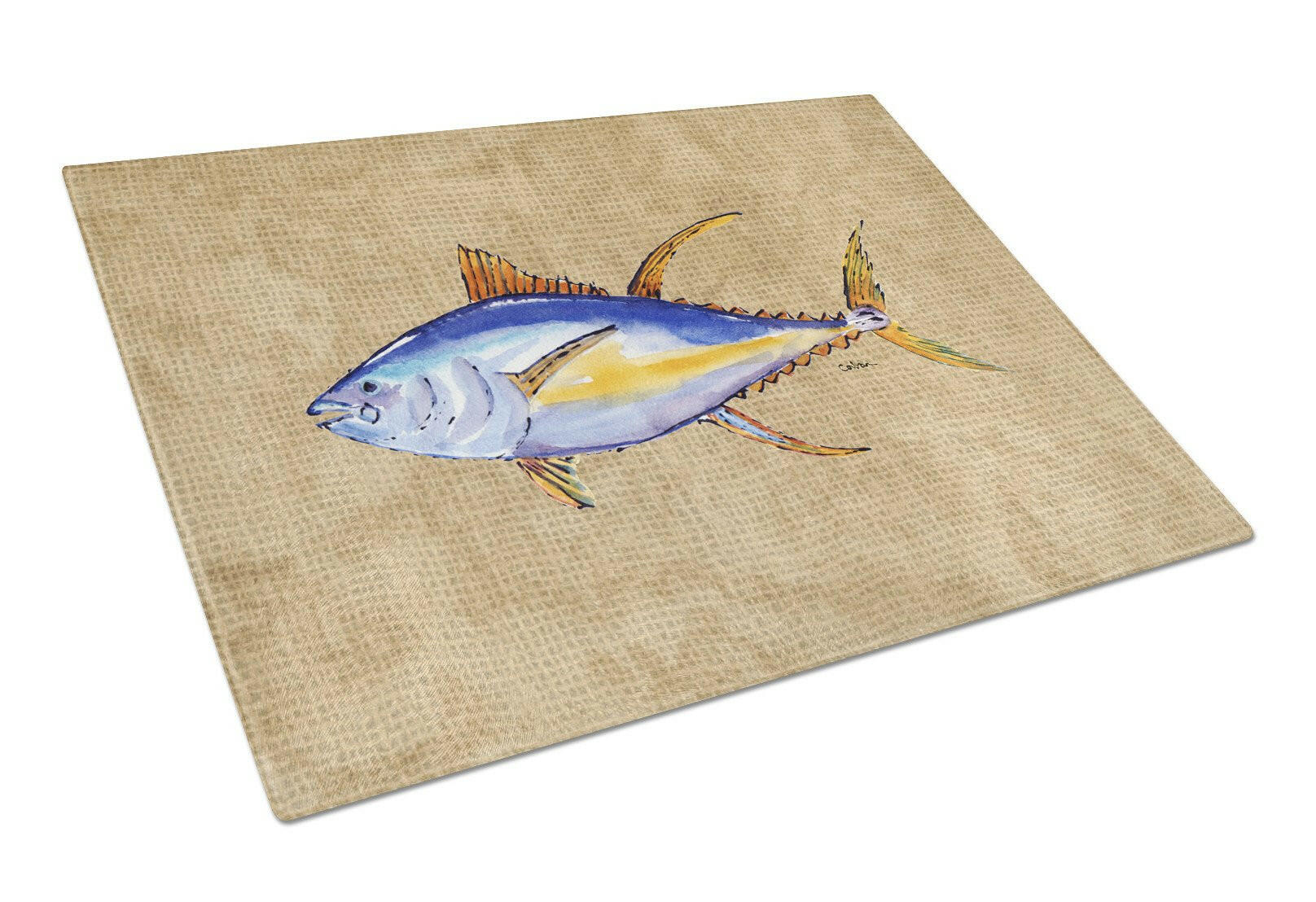Tuna Fish Cutting Board Tempered Glass Kitchen Cutting Surface, Heat Resistant Chopping, Non-Slip Feet, Food Prep & Serving