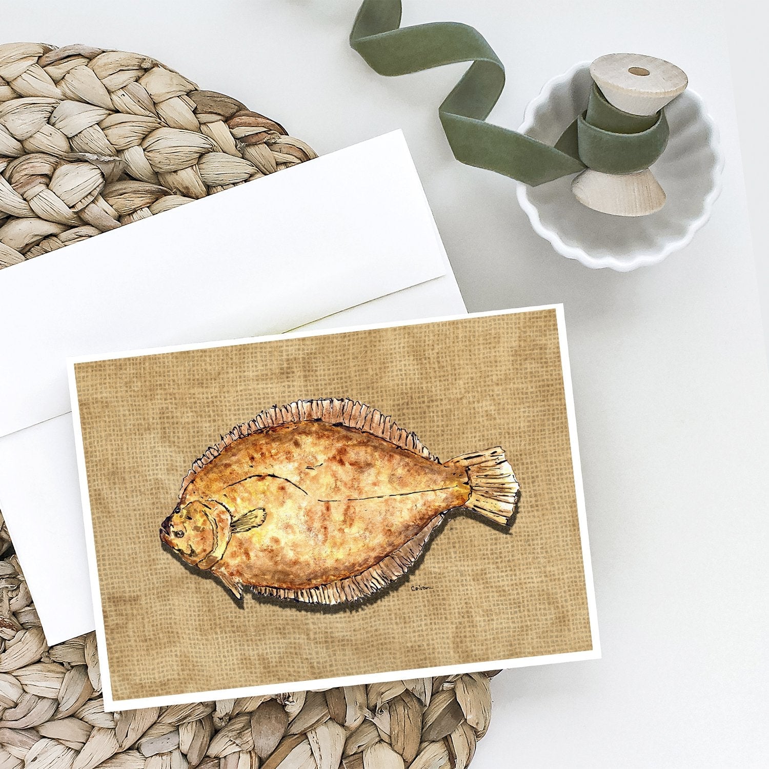 Flounder Greeting Cards Pack of 8 Blank Cards with Envelopes Whimsical A7 Size 5x7