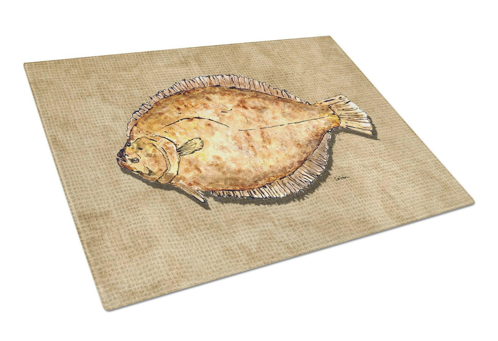 Flounder Cutting Board Tempered Glass Kitchen Cutting Surface, Heat Resistant Chopping, Non-Slip Feet, Food Prep & Serving