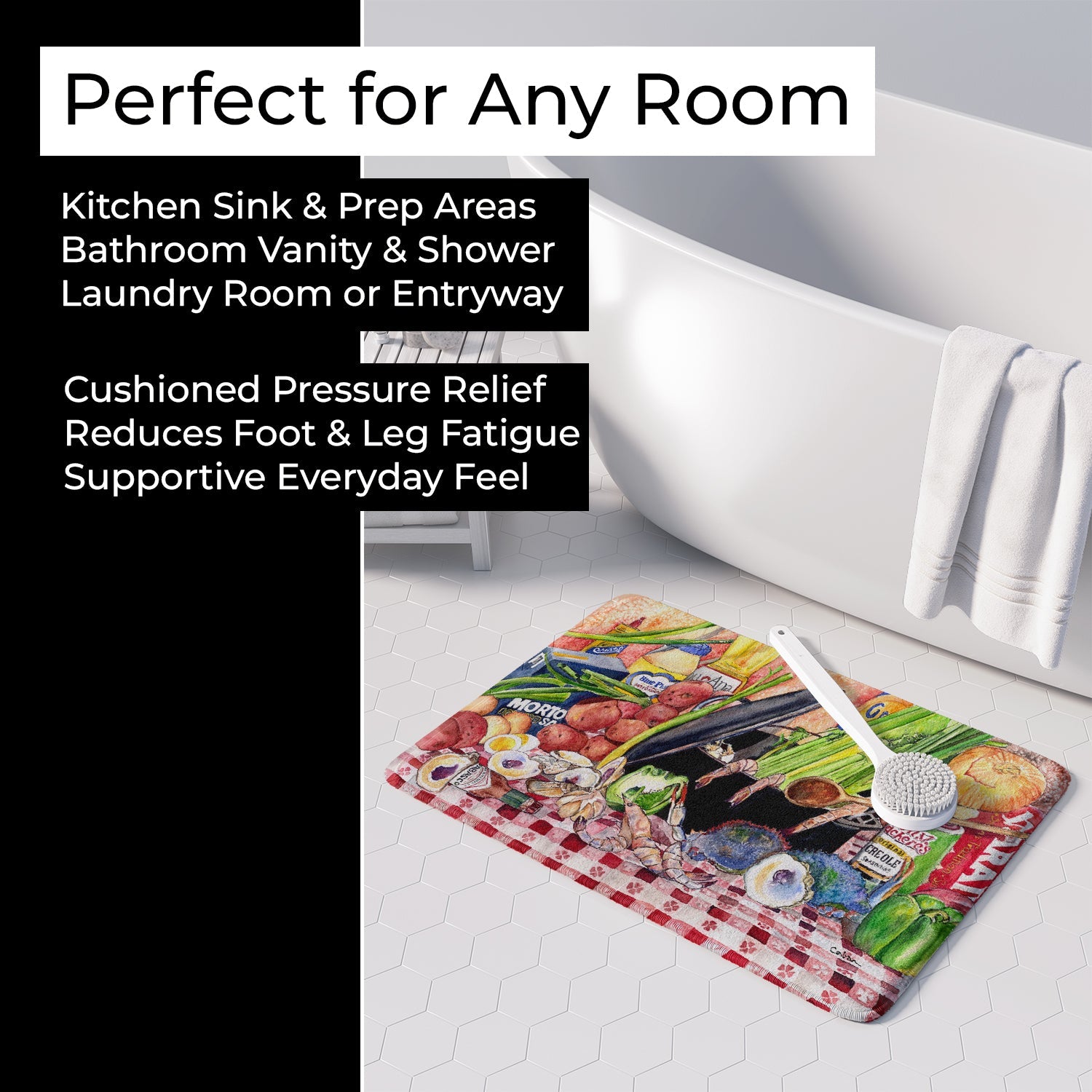 Gumbo and Potato Salad Memory Foam Kitchen Mat Machine Washable Anti-Fatigue Cushion Comfort Bath or Kitchen Rug