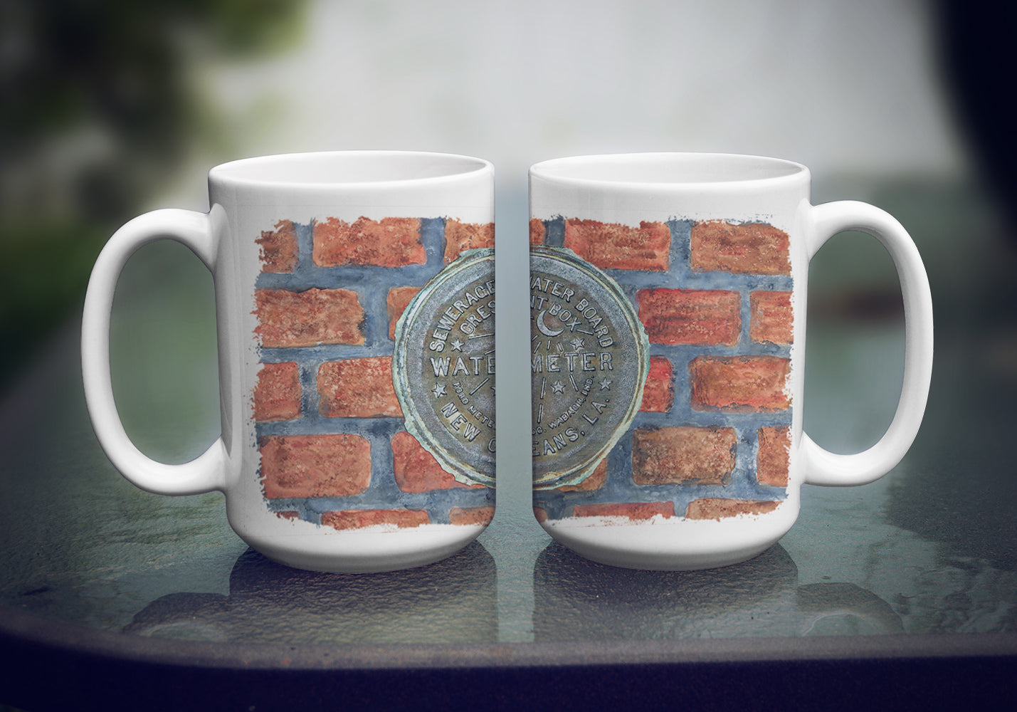 New Orleans Watermeter on Bricks Ceramic Coffee Mug 15 oz Decorative Large C Handle Mug Cup for Tea, Cocoa Hot Chocolate