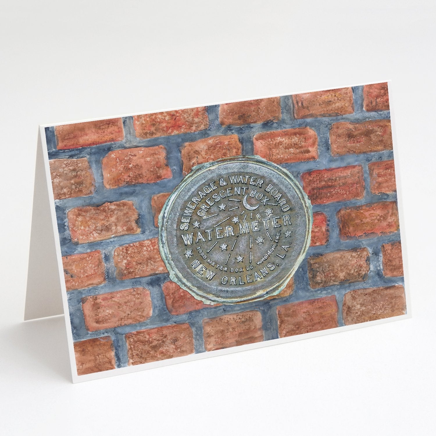New Orleans Watermeter on Bricks Greeting Cards Pack of 8 Blank Cards with Envelopes Whimsical A7 Size 5x7