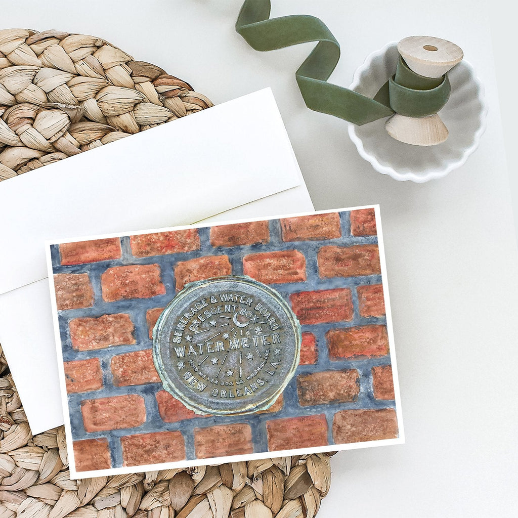 New Orleans Watermeter on Bricks Greeting Cards Pack of 8 Blank Cards with Envelopes Whimsical A7 Size 5x7