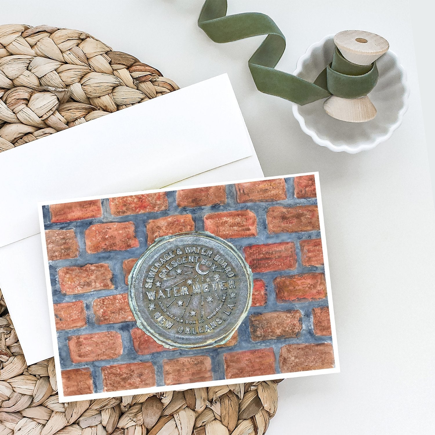 New Orleans Watermeter on Bricks Greeting Cards Pack of 8 Blank Cards with Envelopes Whimsical A7 Size 5x7