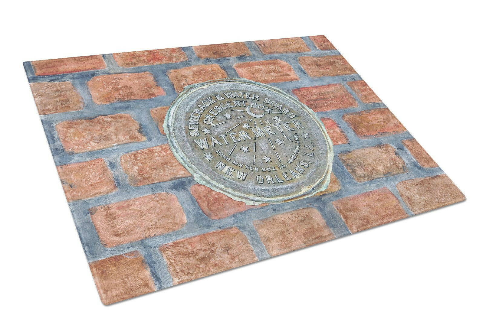 New Orleans Watermeter on Bricks Cutting Board Tempered Glass Kitchen Cutting Surface, Heat Resistant Chopping, Non-Slip Feet, Food Prep & Serving