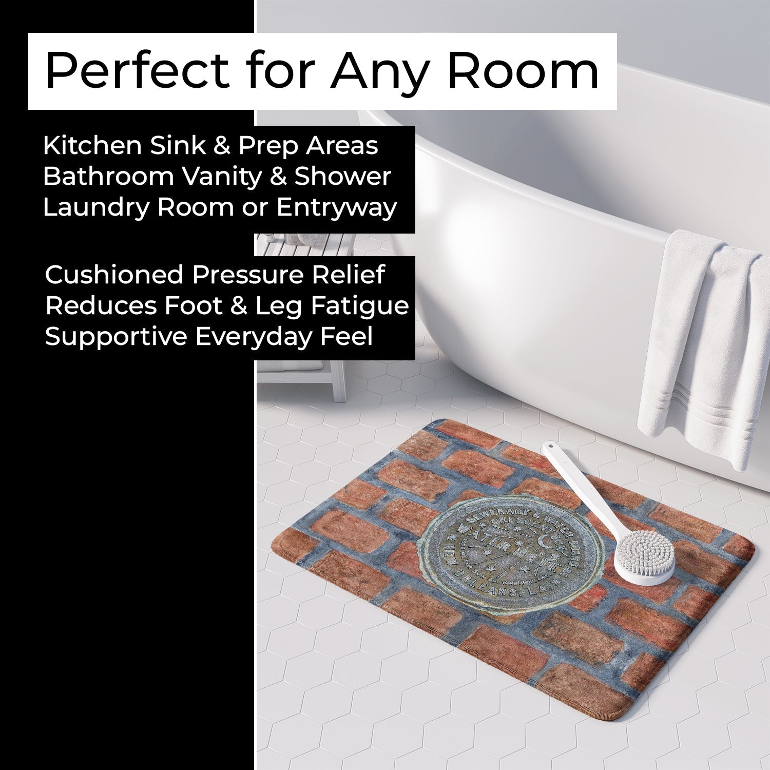 New Orleans Watermeter on Bricks Memory Foam Kitchen Mat Machine Washable Anti-Fatigue Cushion Comfort Bath or Kitchen Rug
