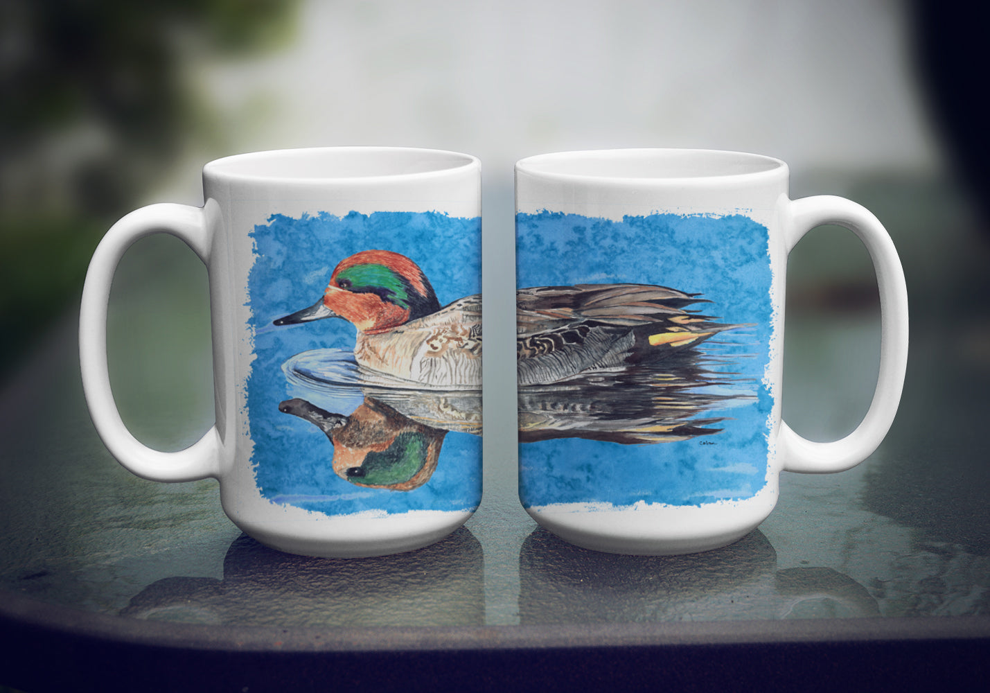 Teal Duck Ceramic Coffee Mug 15 oz Decorative Large C Handle Mug Cup for Tea, Cocoa Hot Chocolate
