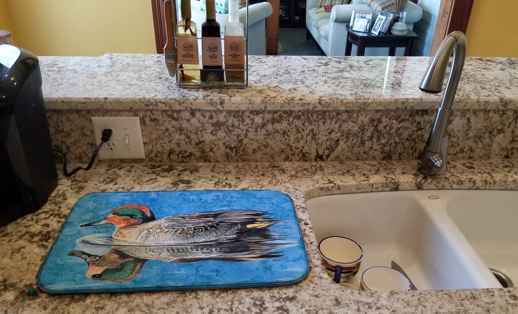 Teal Duck Dish Drying Mat Absorbent Dish Drying Mat Pad for Kitchen Counter Dish Drainer Mat for Countertop, 14 x 21", Multicolor