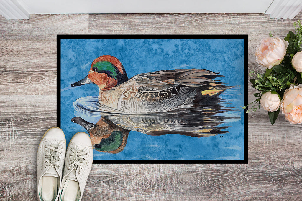 Teal Duck Doormat Indoor Outdoor 24H X 36W Front Door Mat Rugs for Entryway, Non Slip Washable Low Pile,