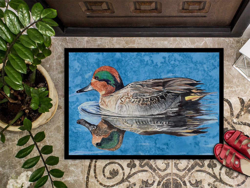 Teal Duck Doormat Indoor Outdoor 24H X 36W Front Door Mat Rugs for Entryway, Non Slip Washable Low Pile,