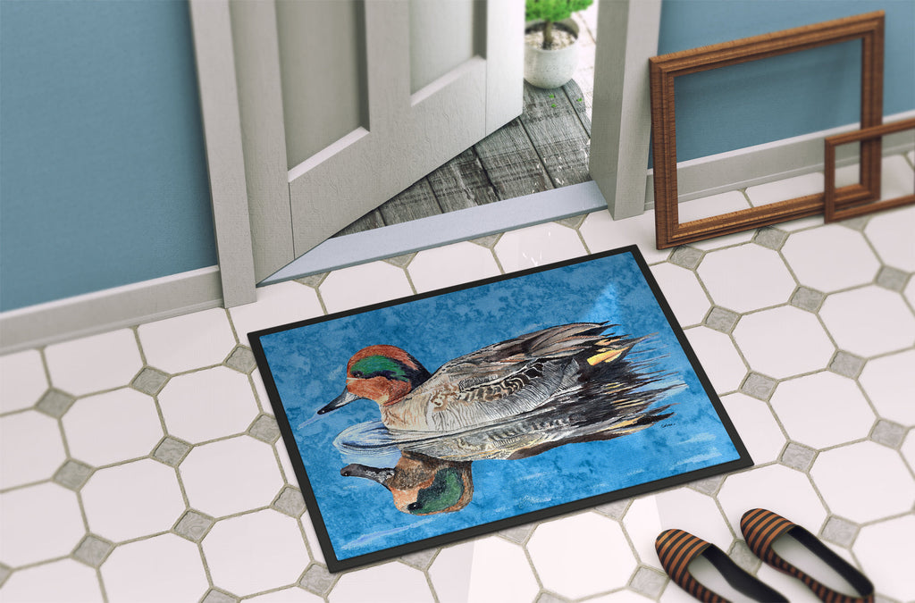 Teal Duck Doormat Indoor Outdoor 24H X 36W Front Door Mat Rugs for Entryway, Non Slip Washable Low Pile,