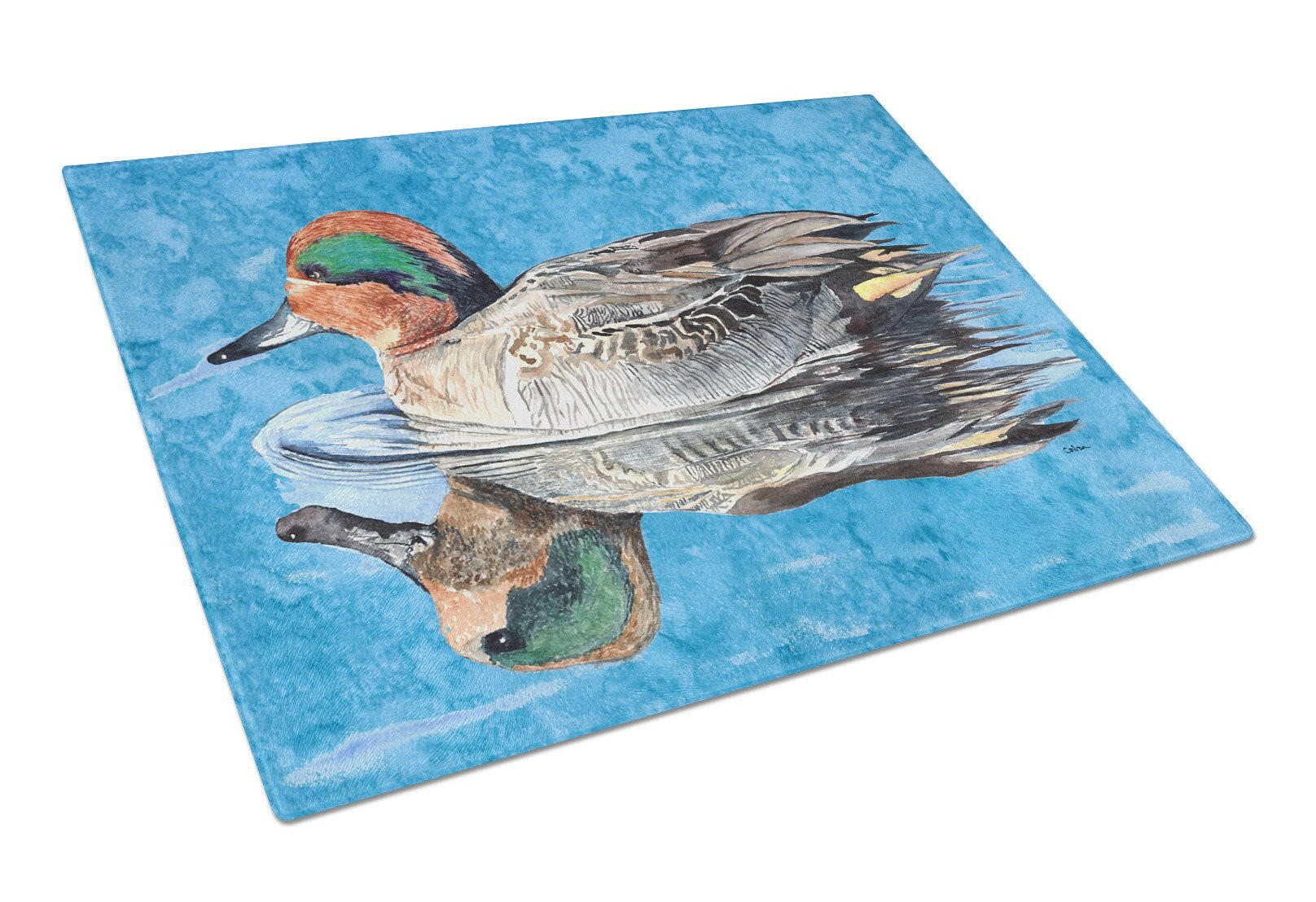 Teal Duck Cutting Board Tempered Glass Kitchen Cutting Surface, Heat Resistant Chopping, Non-Slip Feet, Food Prep & Serving