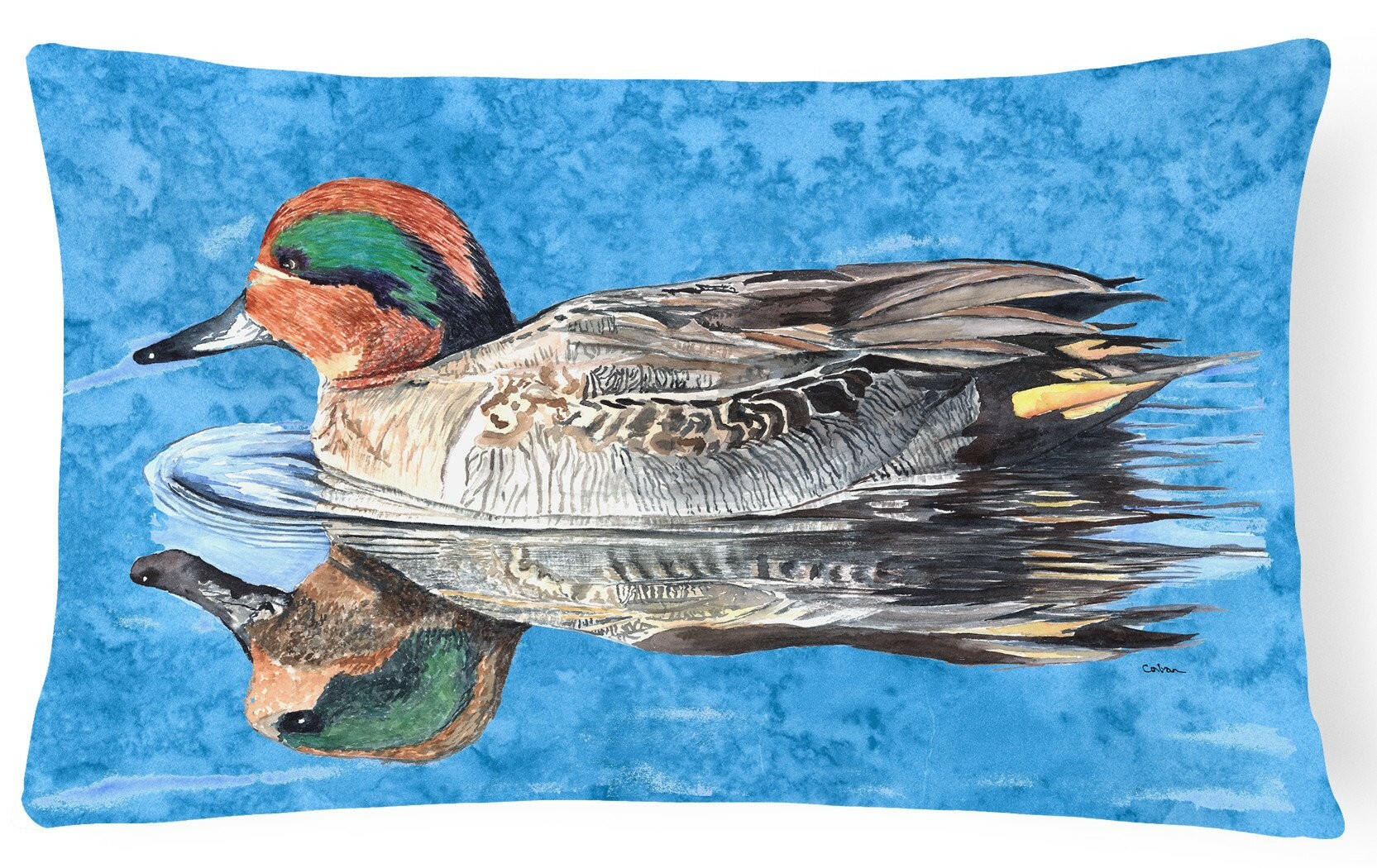 Teal Duck Decorative Throw Pillow 12x16 Indoor Outdoor Accent Cushion, Fabric Cover with Insert for Sofa, Bed, Porch & Living Room