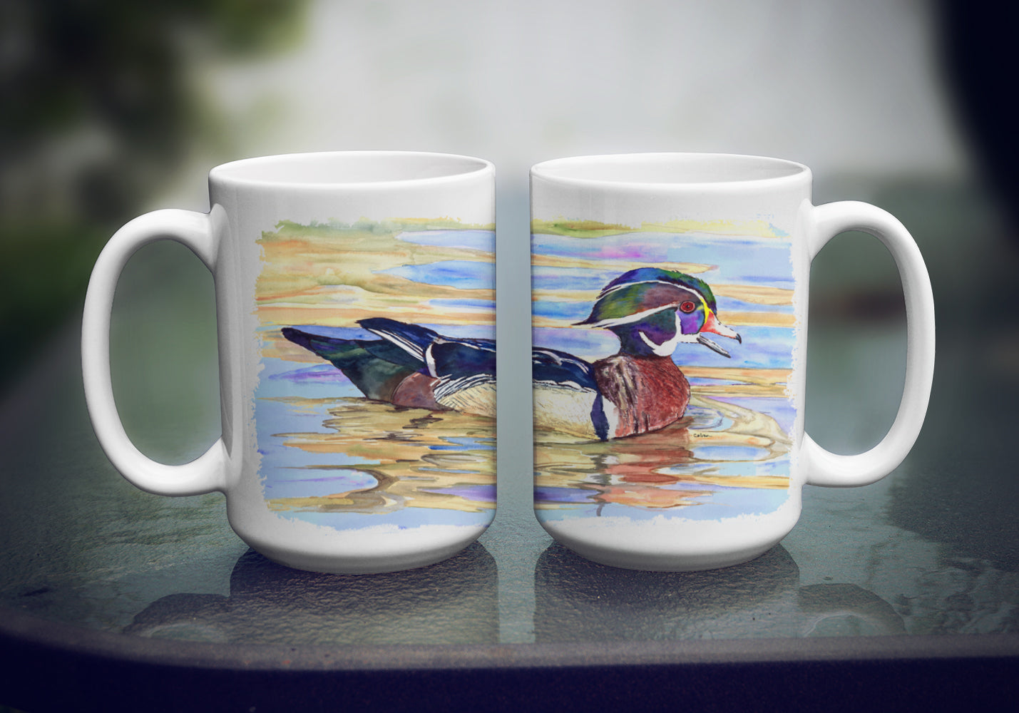 Wood Duck Ceramic Coffee Mug 15 oz Decorative Large C Handle Mug Cup for Tea, Cocoa Hot Chocolate