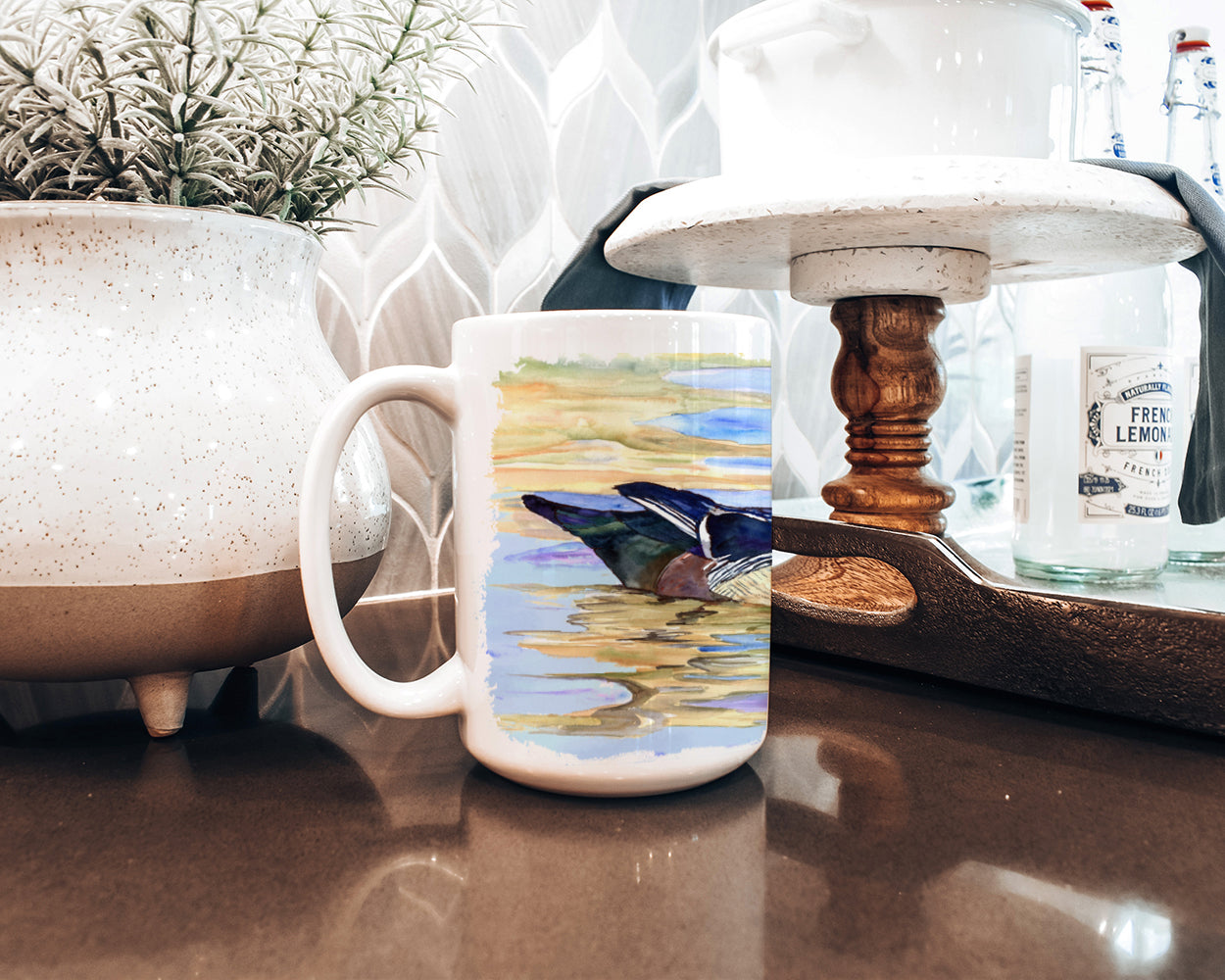 Wood Duck Ceramic Coffee Mug 15 oz Decorative Large C Handle Mug Cup for Tea, Cocoa Hot Chocolate