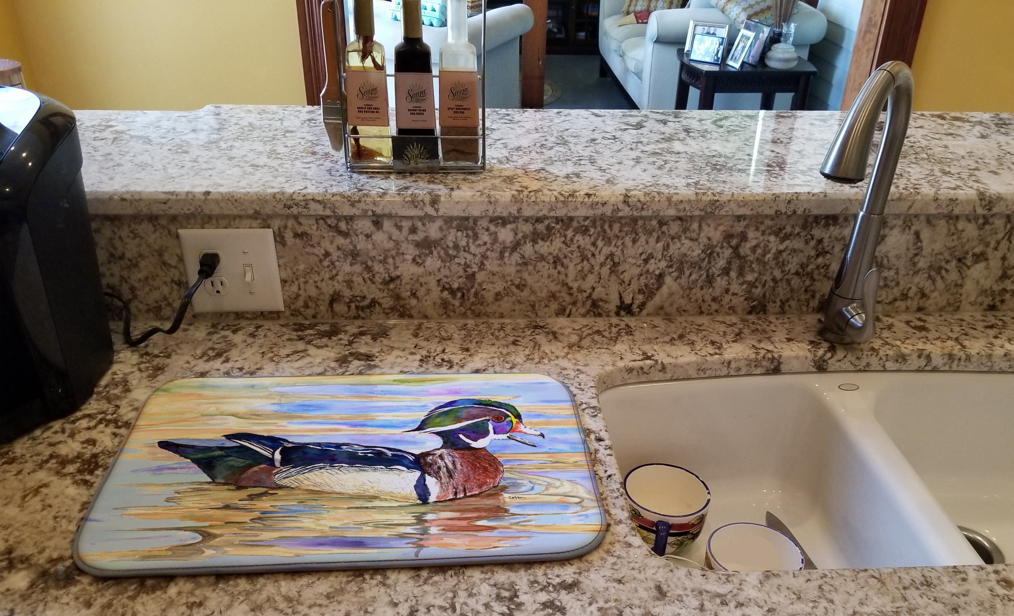 Wood Duck Dish Drying Mat Absorbent Dish Drying Mat Pad for Kitchen Counter Dish Drainer Mat for Countertop, 14 x 21", Multicolor