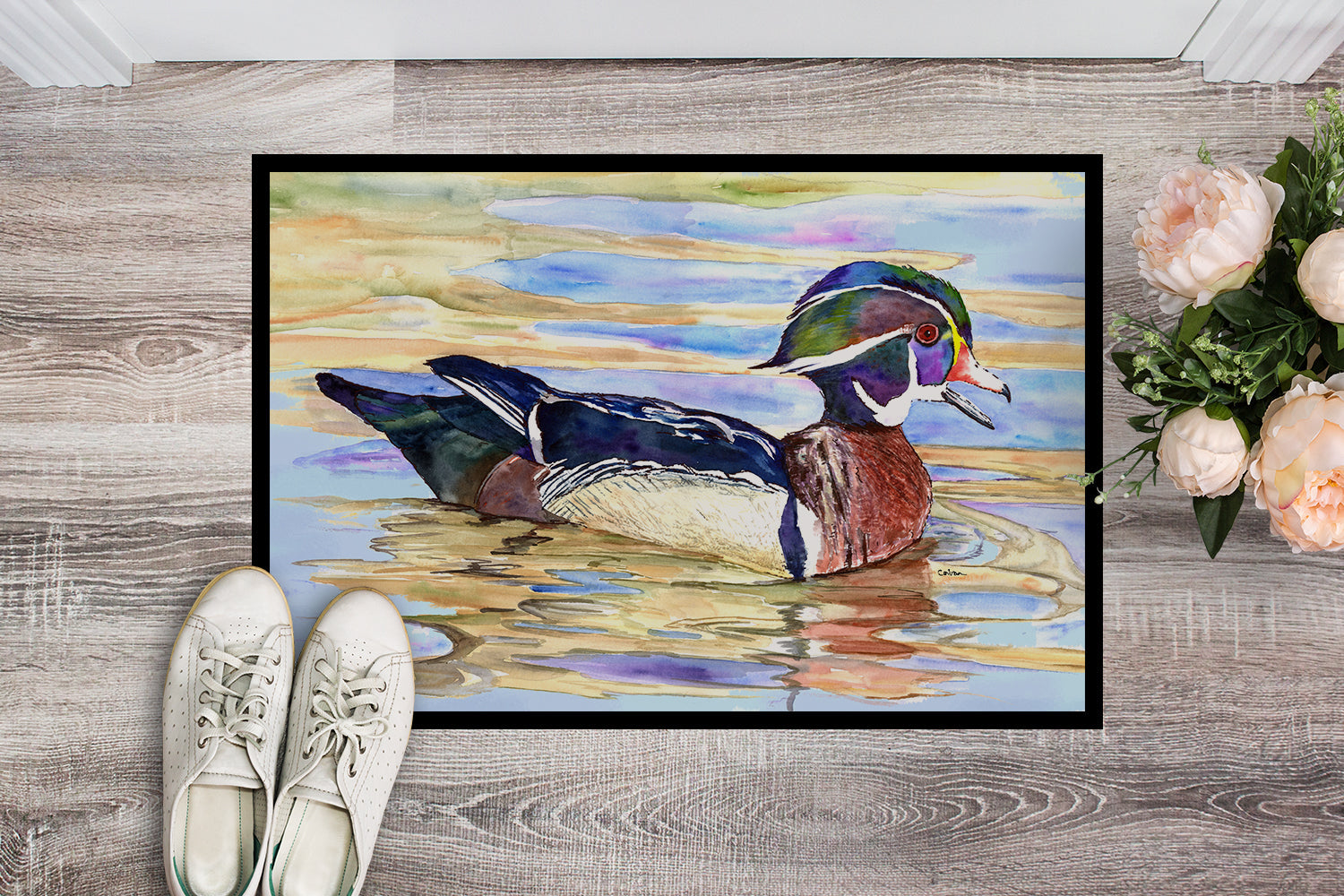 Wood Duck Doormat Indoor Outdoor 24H X 36W Front Door Mat Rugs for Entryway, Non Slip Washable Low Pile,