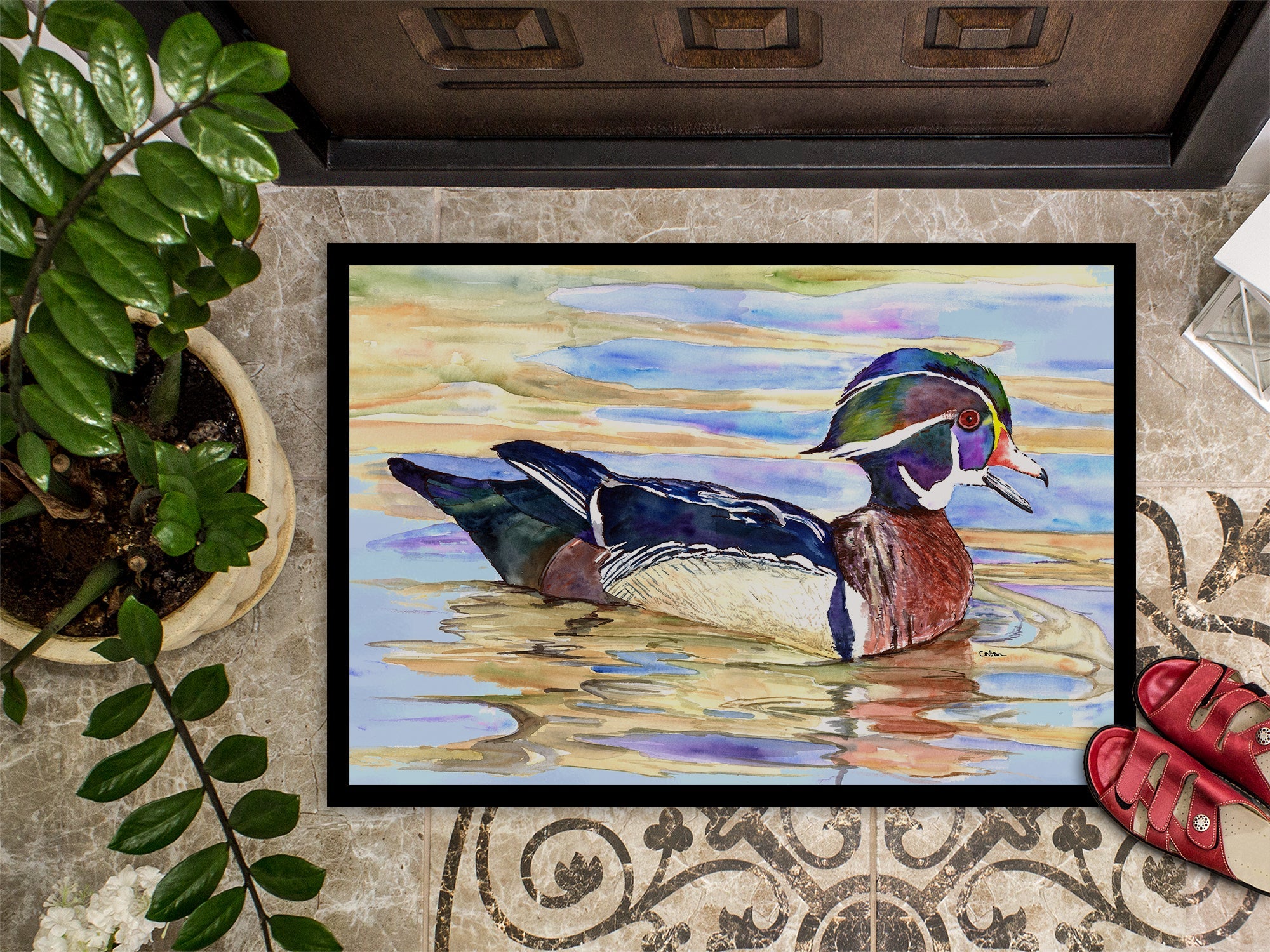 Wood Duck Doormat Indoor Outdoor 24H X 36W Front Door Mat Rugs for Entryway, Non Slip Washable Low Pile,