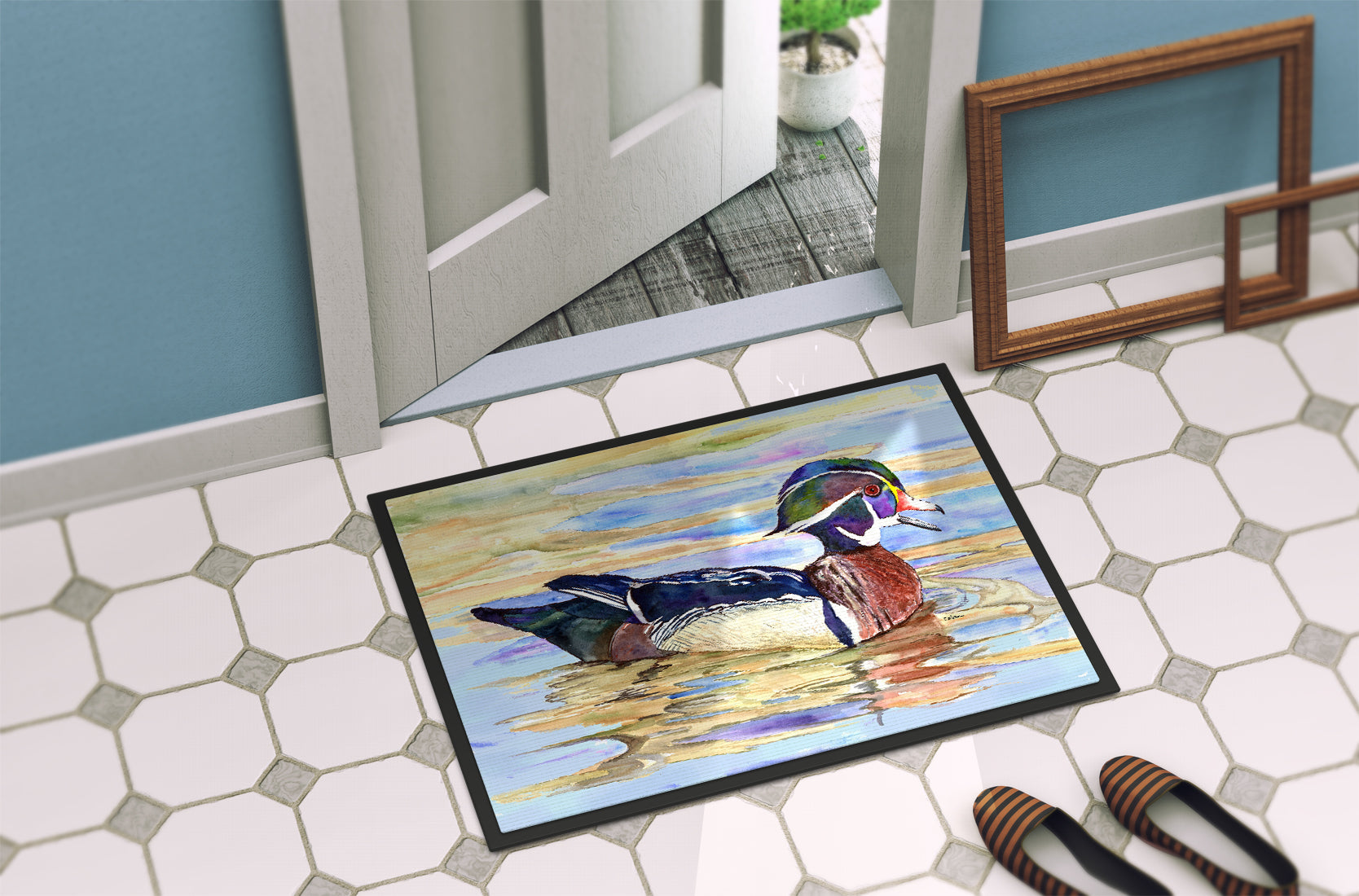 Wood Duck Doormat Indoor Outdoor 24H X 36W Front Door Mat Rugs for Entryway, Non Slip Washable Low Pile,