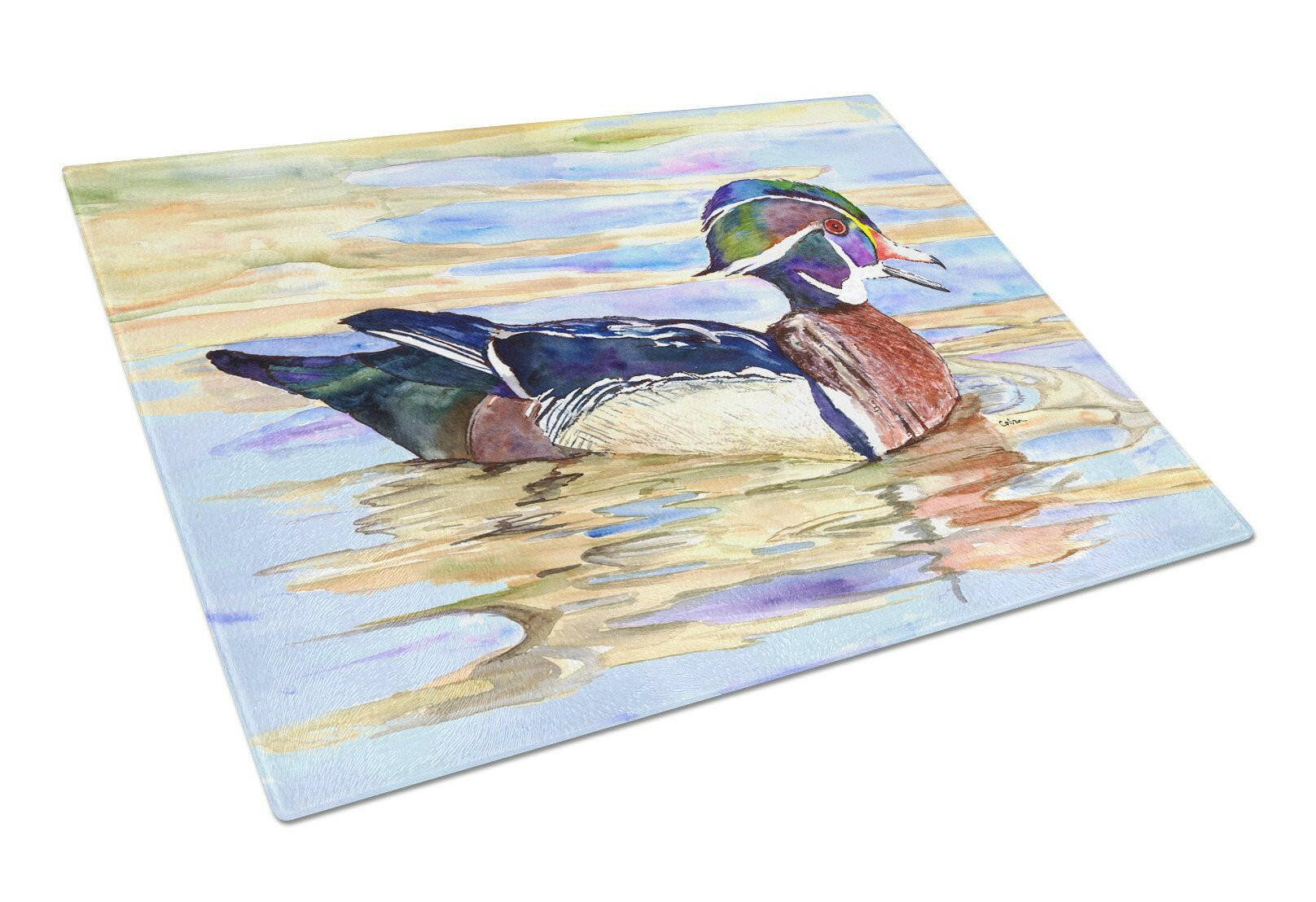 Wood Duck Cutting Board Tempered Glass Kitchen Cutting Surface, Heat Resistant Chopping, Non-Slip Feet, Food Prep & Serving