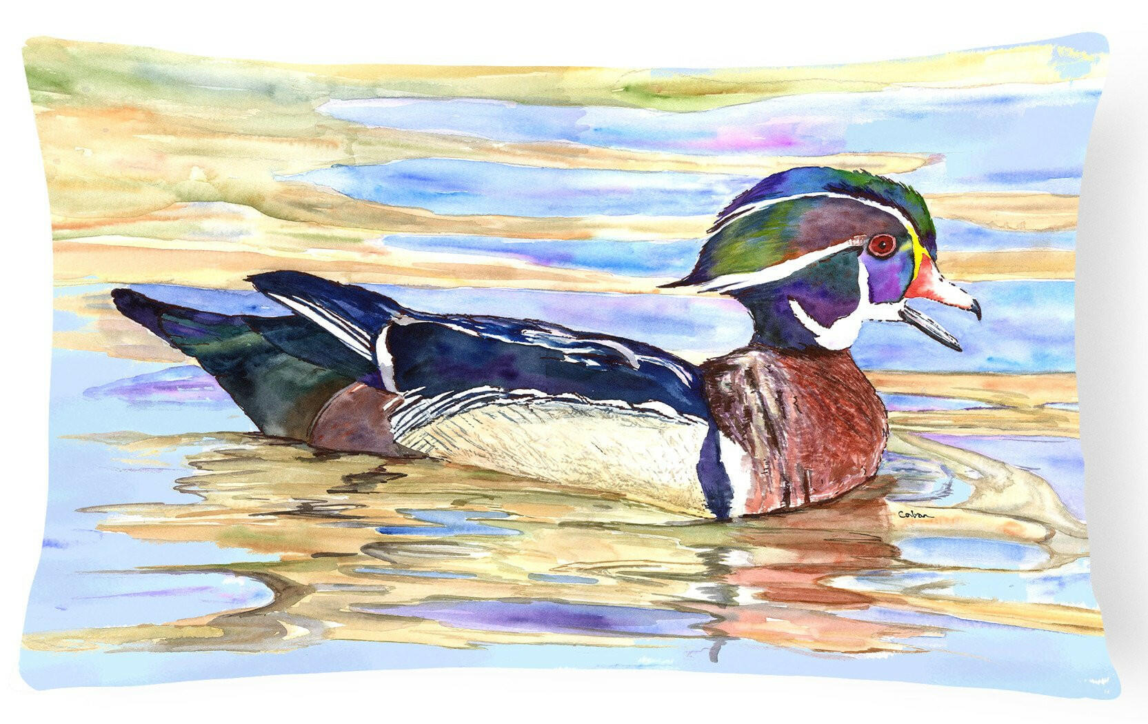 Wood Duck Decorative Throw Pillow 12x16 Indoor Outdoor Accent Cushion, Fabric Cover with Insert for Sofa, Bed, Porch & Living Room