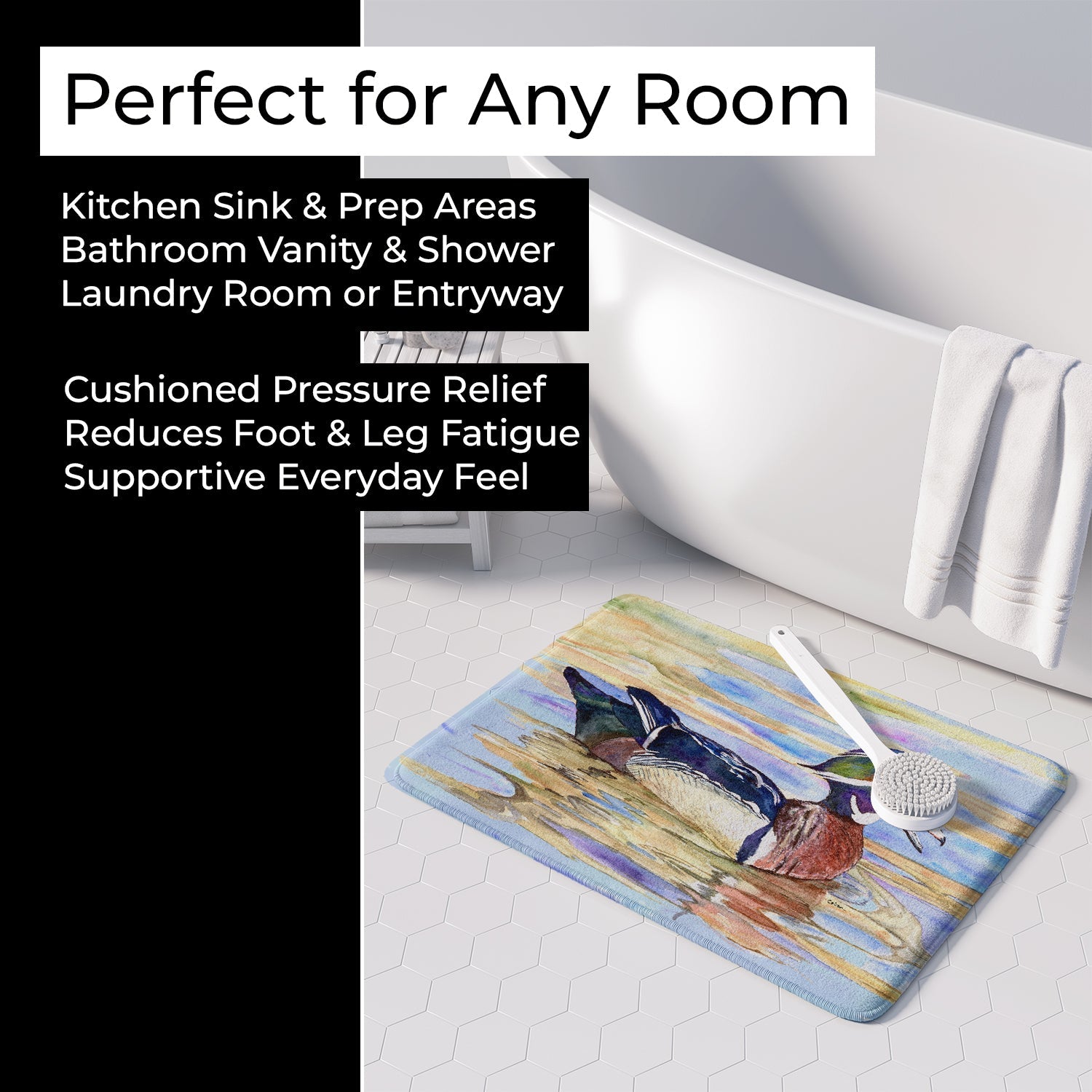 Wood Duck Memory Foam Kitchen Mat Machine Washable Anti-Fatigue Cushion Comfort Bath or Kitchen Rug
