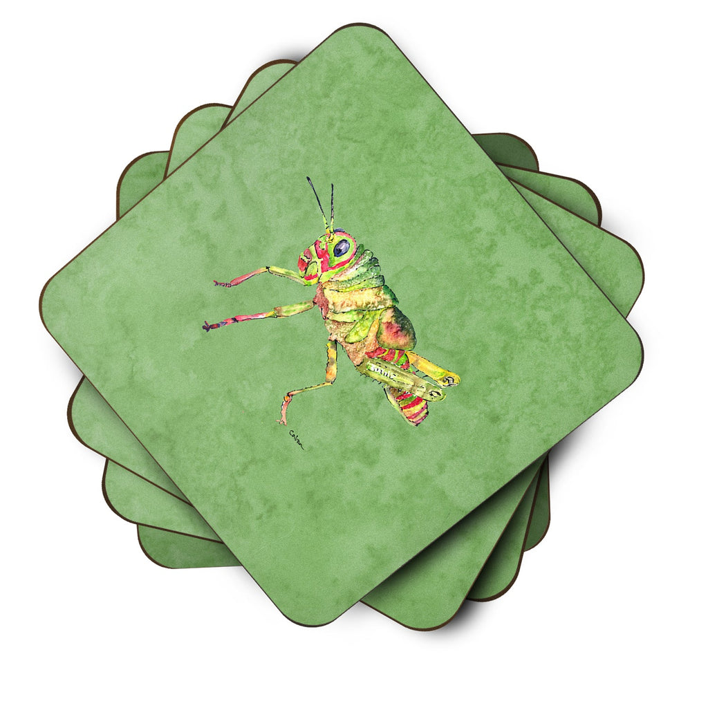 Grasshopper on Avacado Foam Coasters Set of 4 Cup Coasters for Indoor Outdoor, Tabletop Protection, Anti Slip, Mouse pad Material