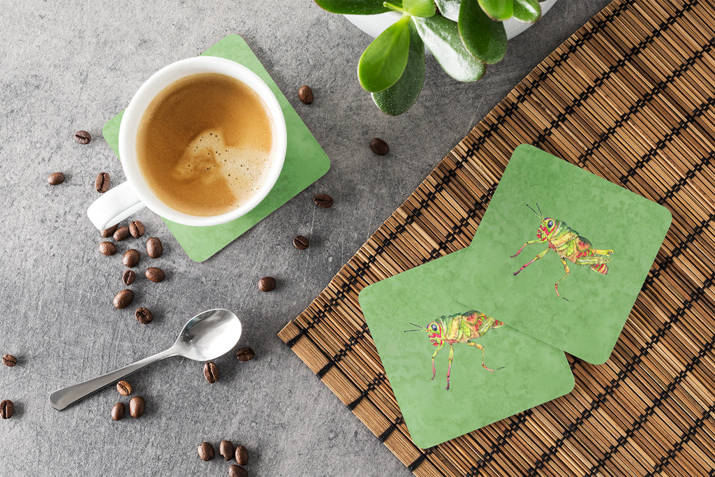 Grasshopper on Avacado Foam Coasters Set of 4 Cup Coasters for Indoor Outdoor, Tabletop Protection, Anti Slip, Mouse pad Material