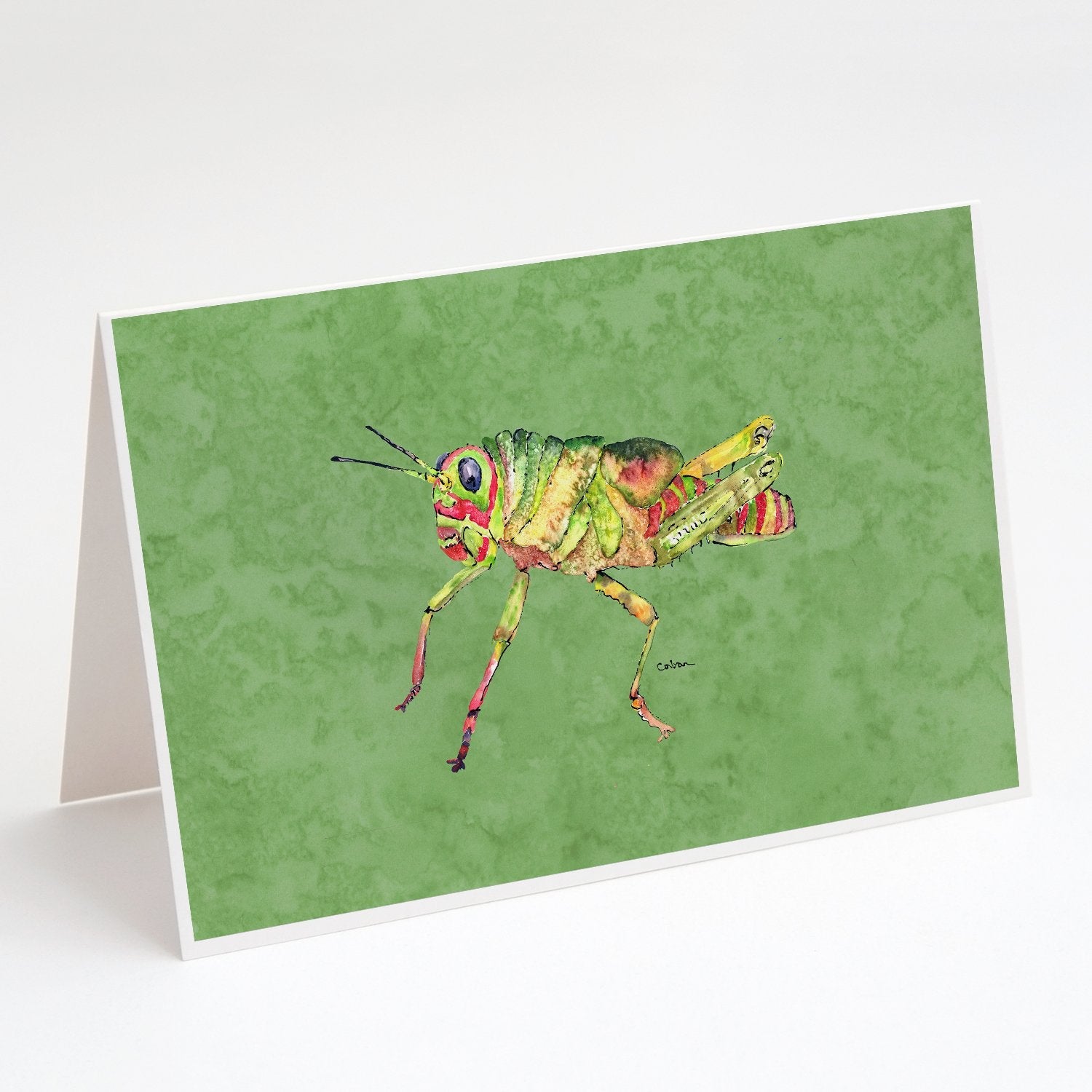 Grasshopper on Avacado Greeting Cards Pack of 8 Blank Cards with Envelopes Whimsical A7 Size 5x7