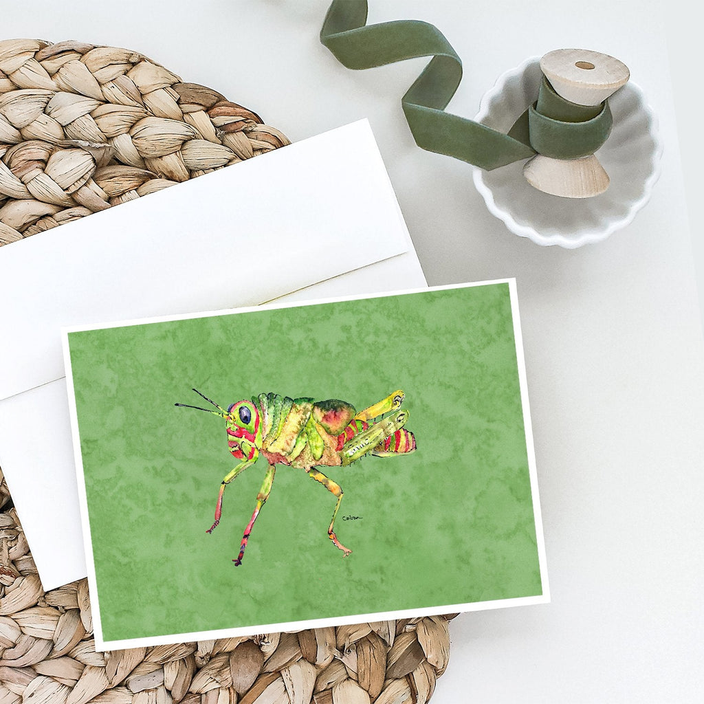 Grasshopper on Avacado Greeting Cards Pack of 8 Blank Cards with Envelopes Whimsical A7 Size 5x7