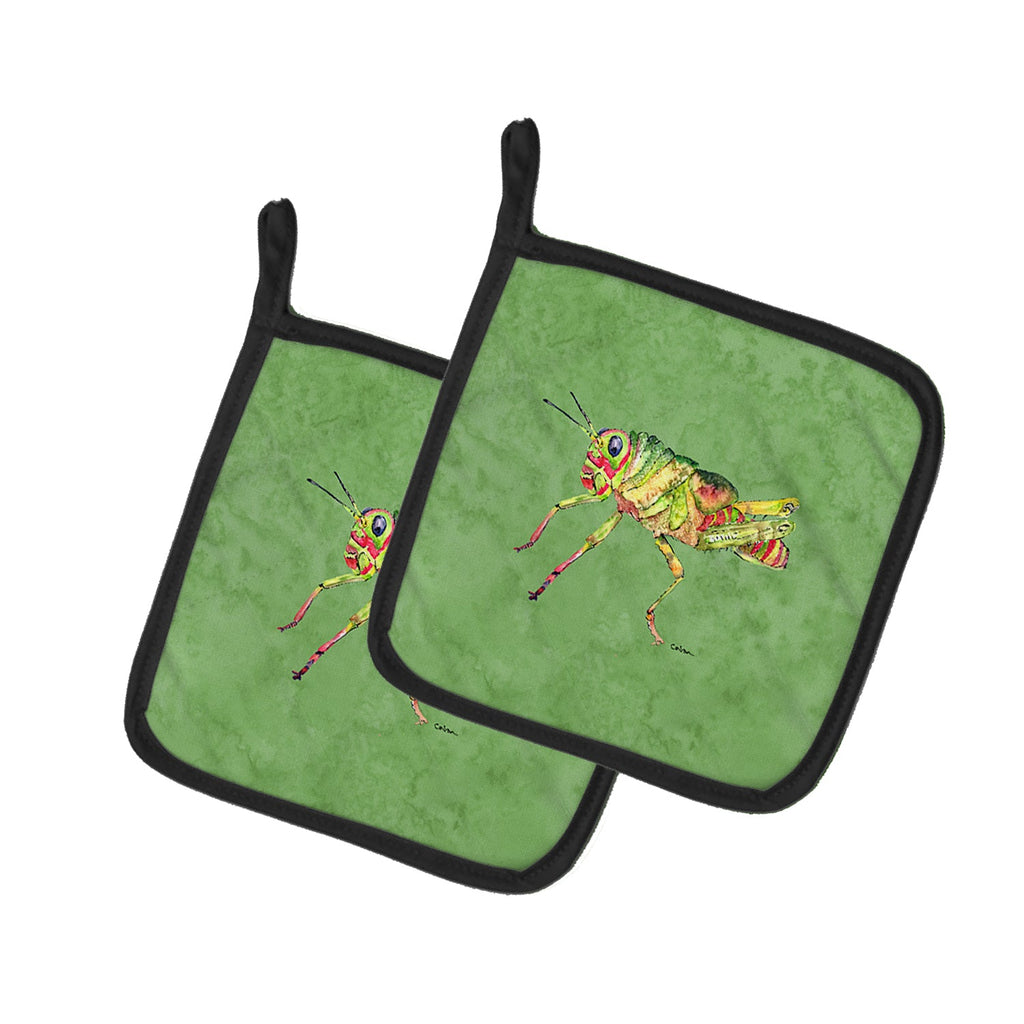 Grasshopper on Avacado Pot Holder Set of 2 Heat Resistant Quilted Hot Pads 7.5 x 7.5 Inch, Insulated Kitchen Trivets for Cooking & Baking