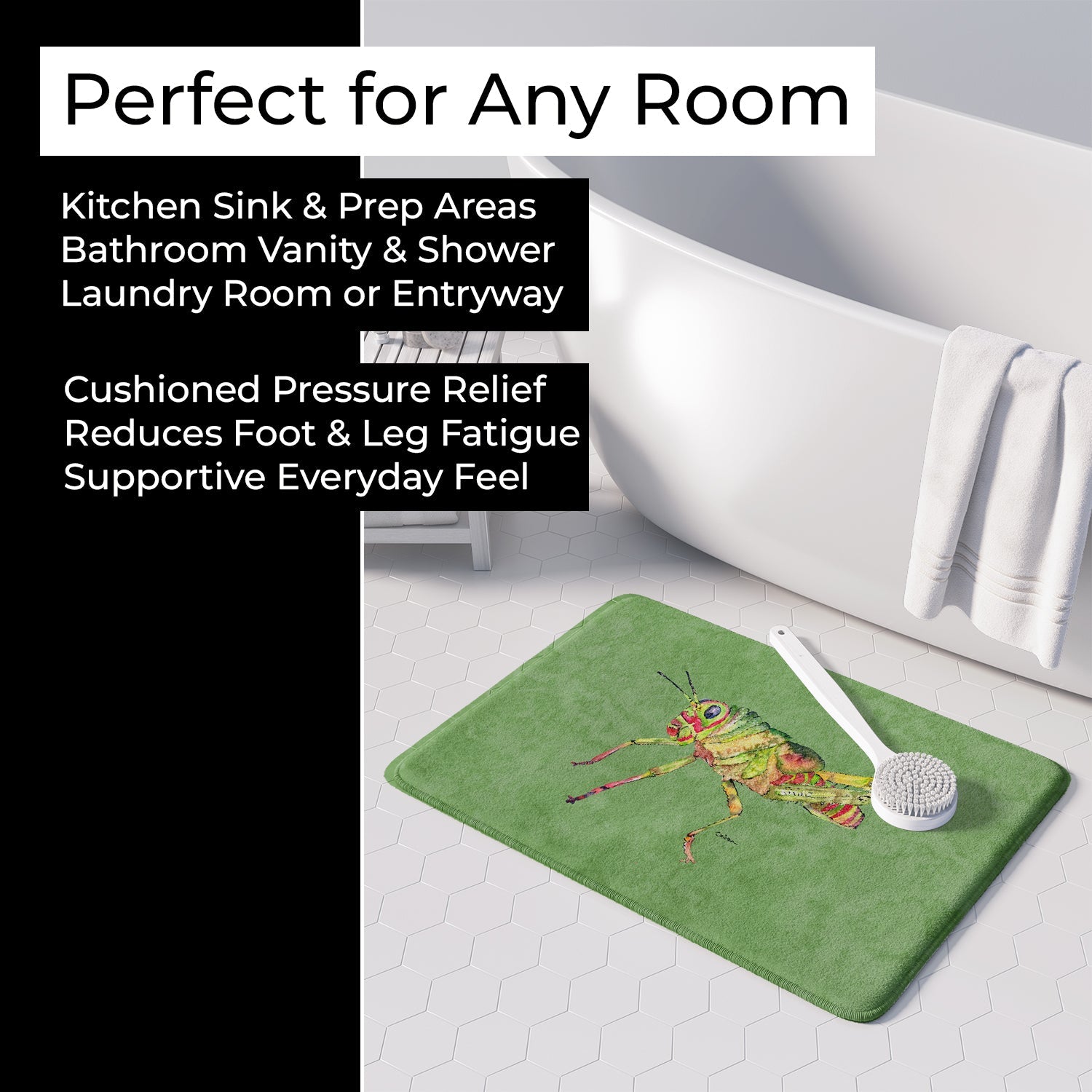Grasshopper on Avacado Memory Foam Kitchen Mat Machine Washable Anti-Fatigue Cushion Comfort Bath or Kitchen Rug