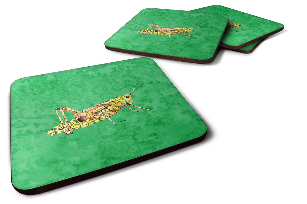 Grasshopper on Green Foam Coasters Set of 4 Cup Coasters for Indoor Outdoor, Tabletop Protection, Anti Slip, Mouse pad Material