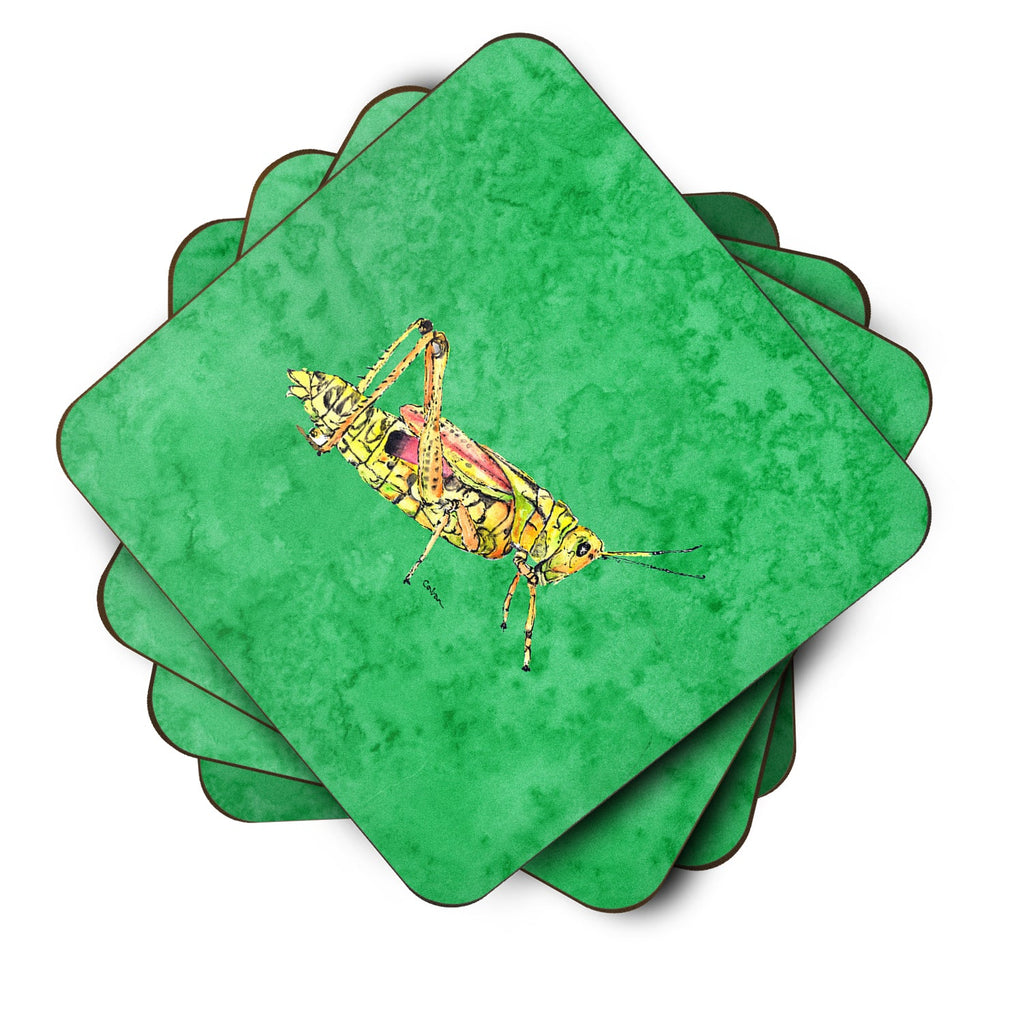 Grasshopper on Green Foam Coasters Set of 4 Cup Coasters for Indoor Outdoor, Tabletop Protection, Anti Slip, Mouse pad Material