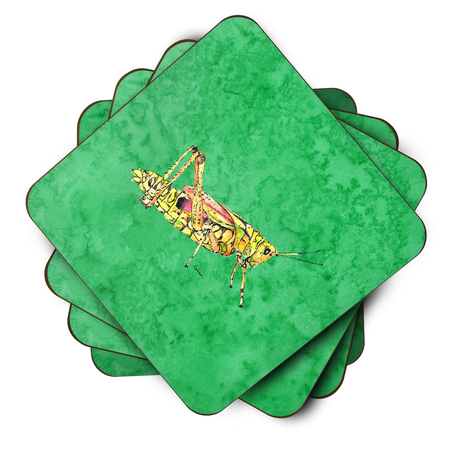 Grasshopper on Green Foam Coasters Set of 4 Cup Coasters for Indoor Outdoor, Tabletop Protection, Anti Slip, Mouse pad Material