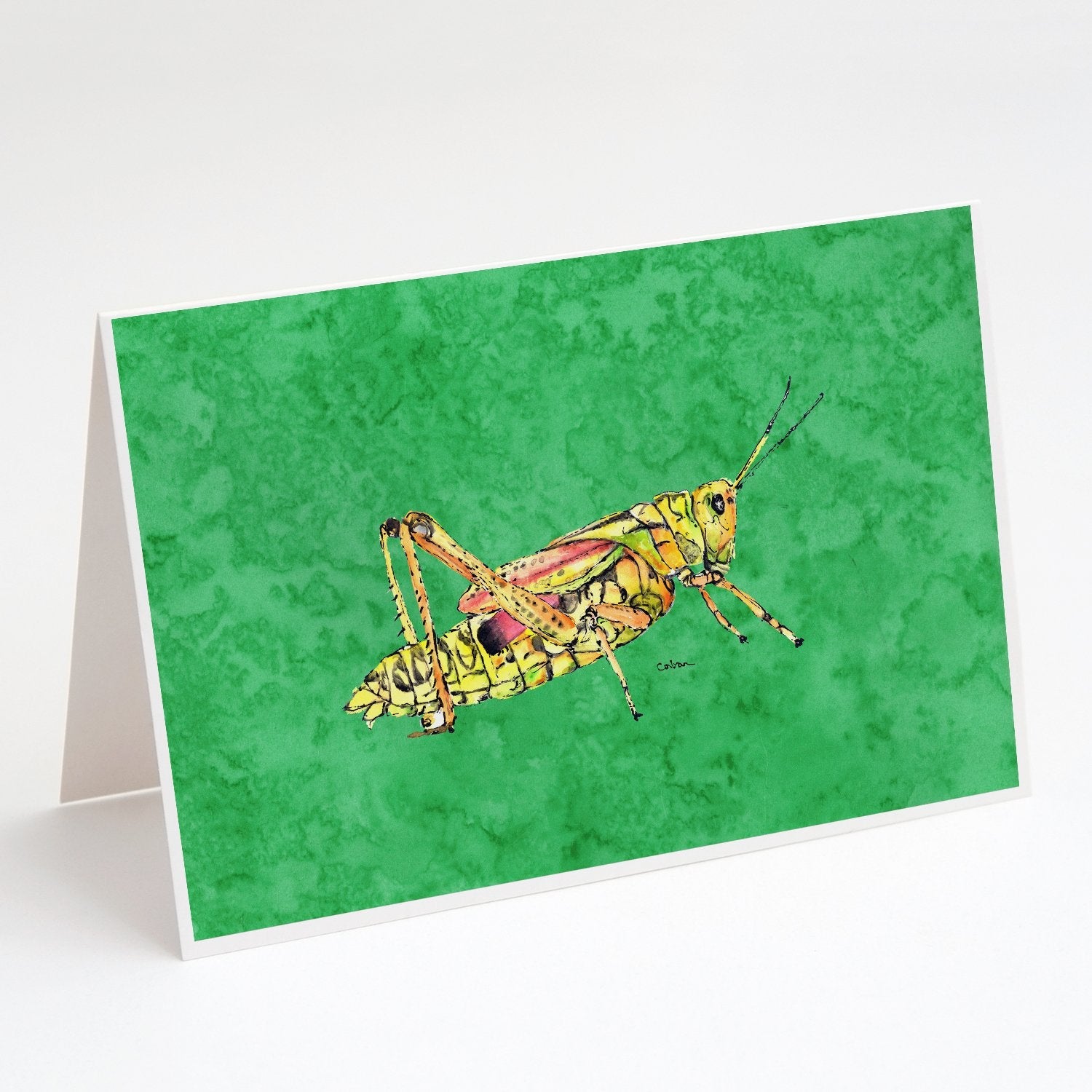 Grasshopper on Green Greeting Cards Pack of 8 Blank Cards with Envelopes Whimsical A7 Size 5x7