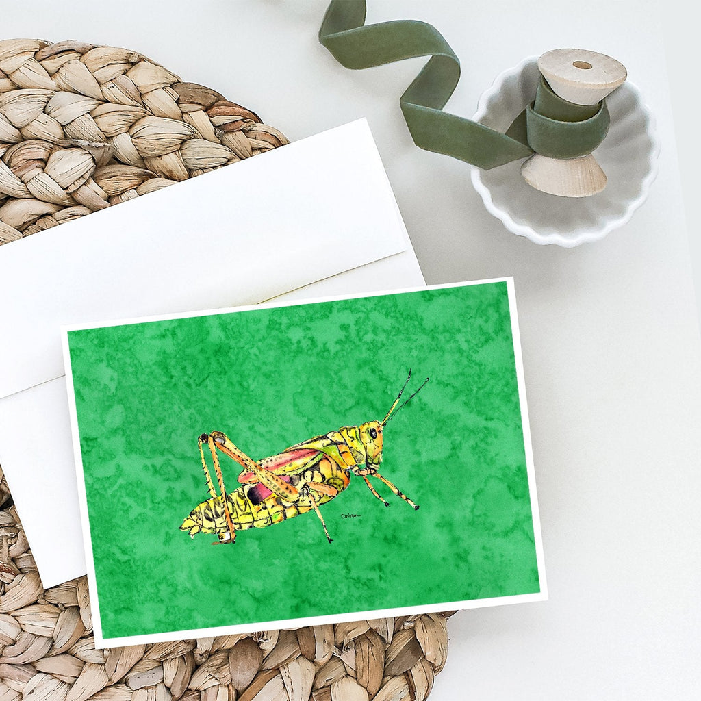 Grasshopper on Green Greeting Cards Pack of 8 Blank Cards with Envelopes Whimsical A7 Size 5x7
